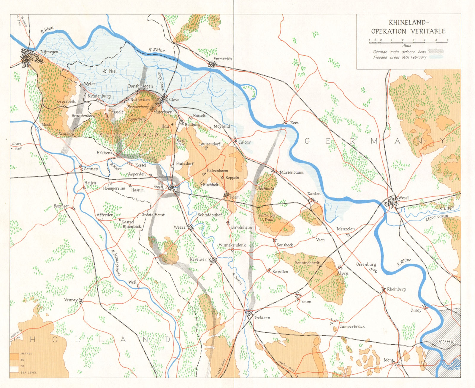 Associate Product Rhineland. Operation Veritable 1945 Battle of Reichswald Kleve Nijmegen 1968 map