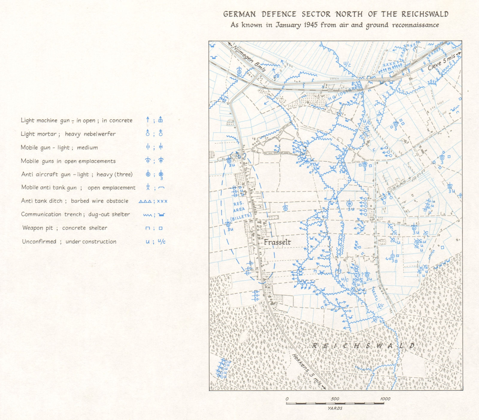 Operation Veritable. German Defences Frasselt Reichswald January 1945 1968 map