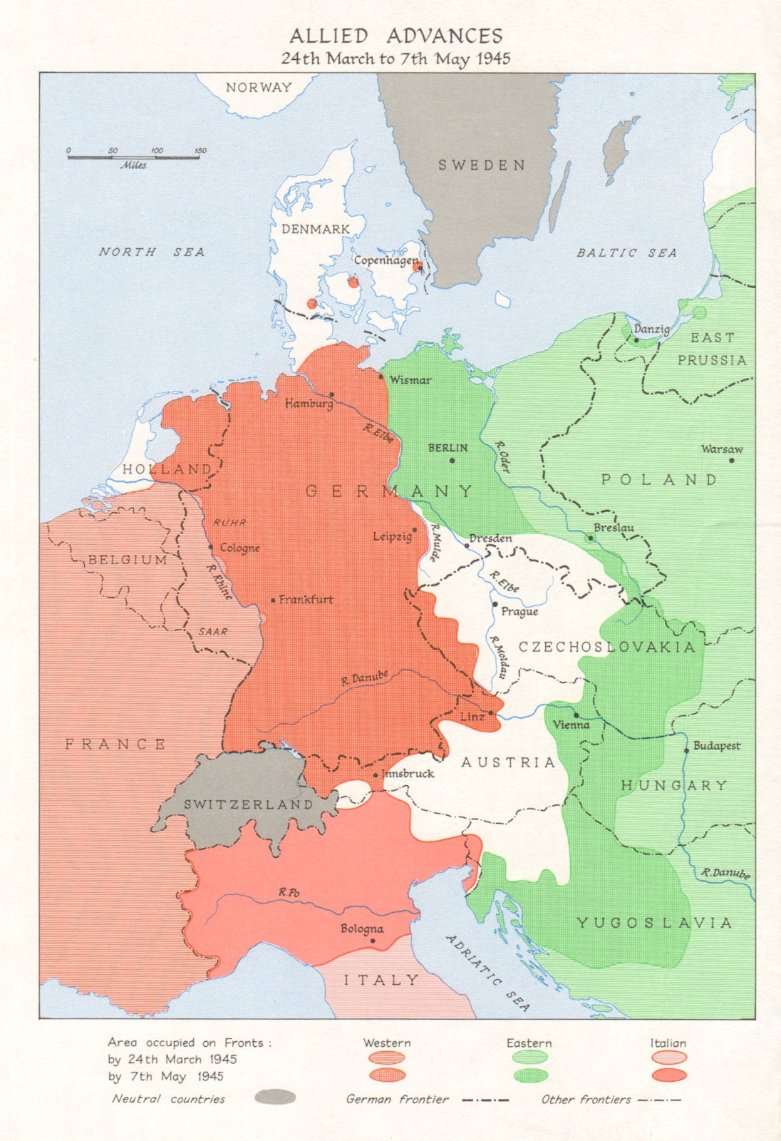 Associate Product German surrender & end of World War 2. Allied Advances March-May 1945 1968 map