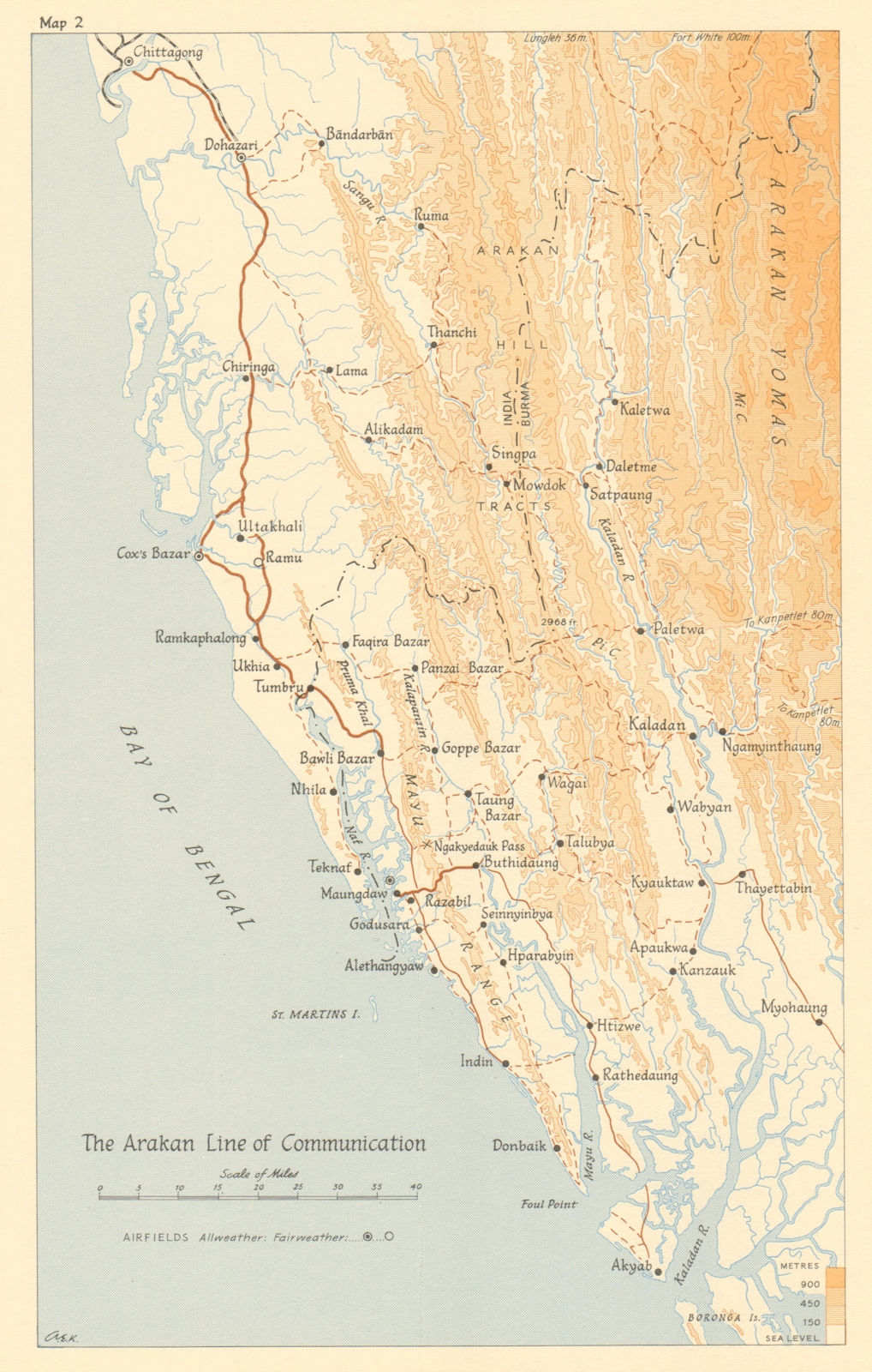 Associate Product Arakan Line of Communication 1943/44. Burma Mynamar. World War 2 1961 old map