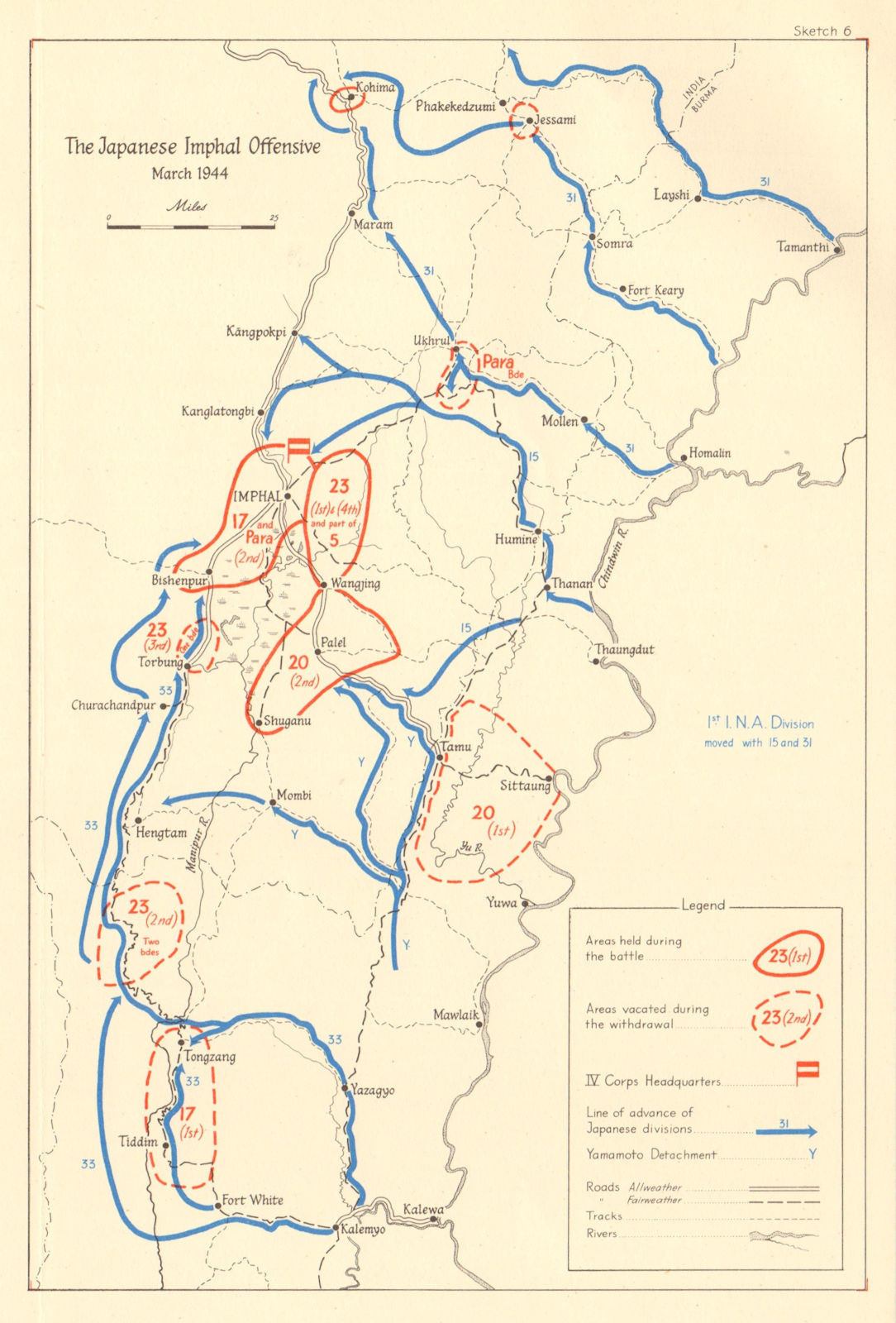 Japanese Imphal Offensive, March 1944. Manipur, India. World War 2 1961 map