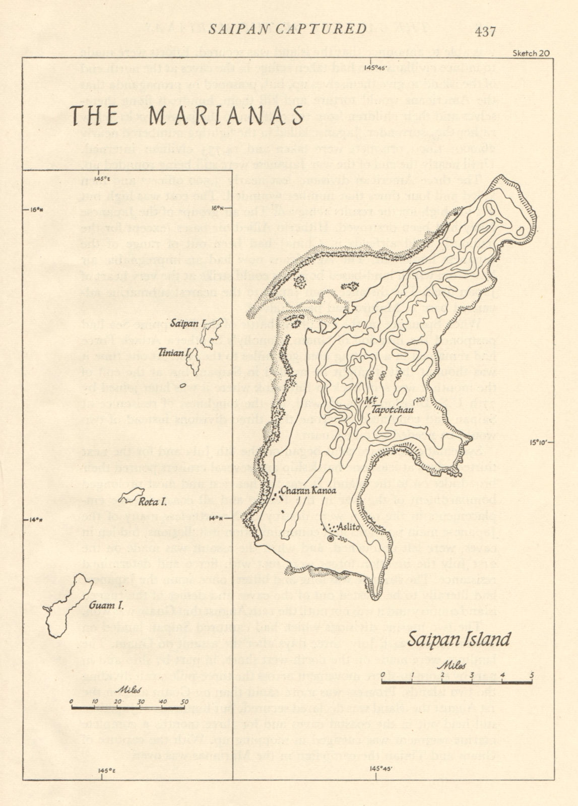 Associate Product Marianas April-July 1944. World War 2. Saipan Guam. Pacific Ocean 1961 old map