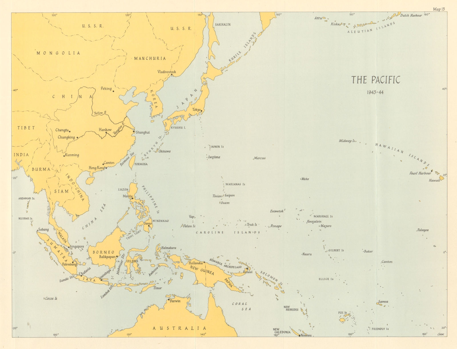 Associate Product Pacific Ocean theatre 1943/44. World War 2 1961 old vintage map plan chart
