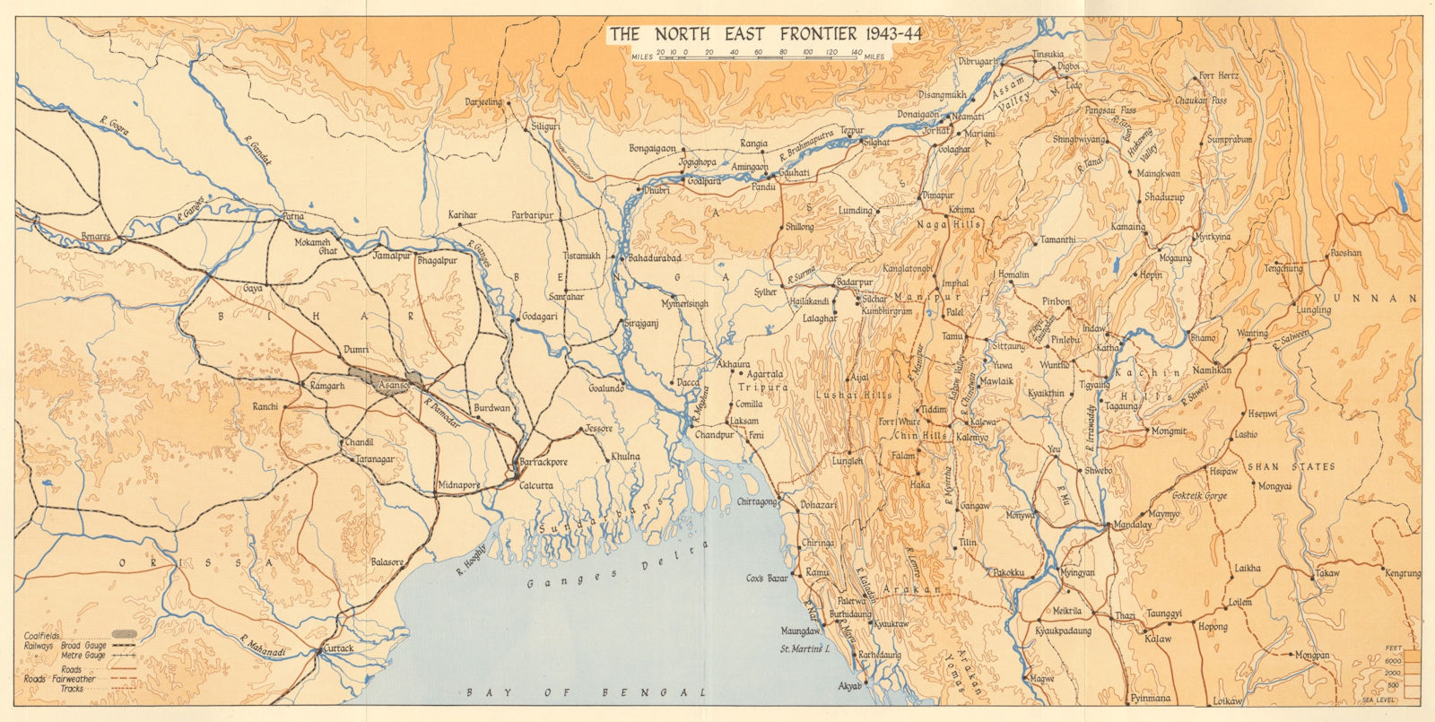 World War 2. Burma Campaign. India North East Frontier 1943-44 1961 old map