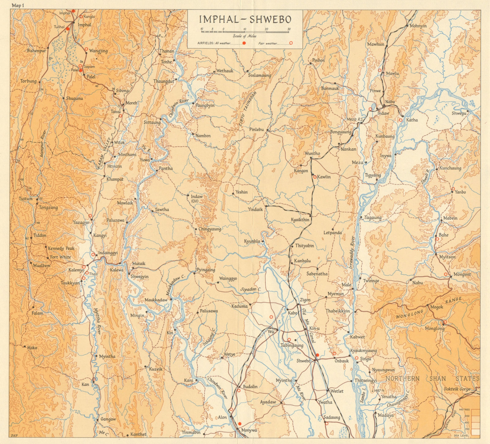 Burma Campaign 1944. Imphal - Shwebo. Airfields. World War 2 1965 old map