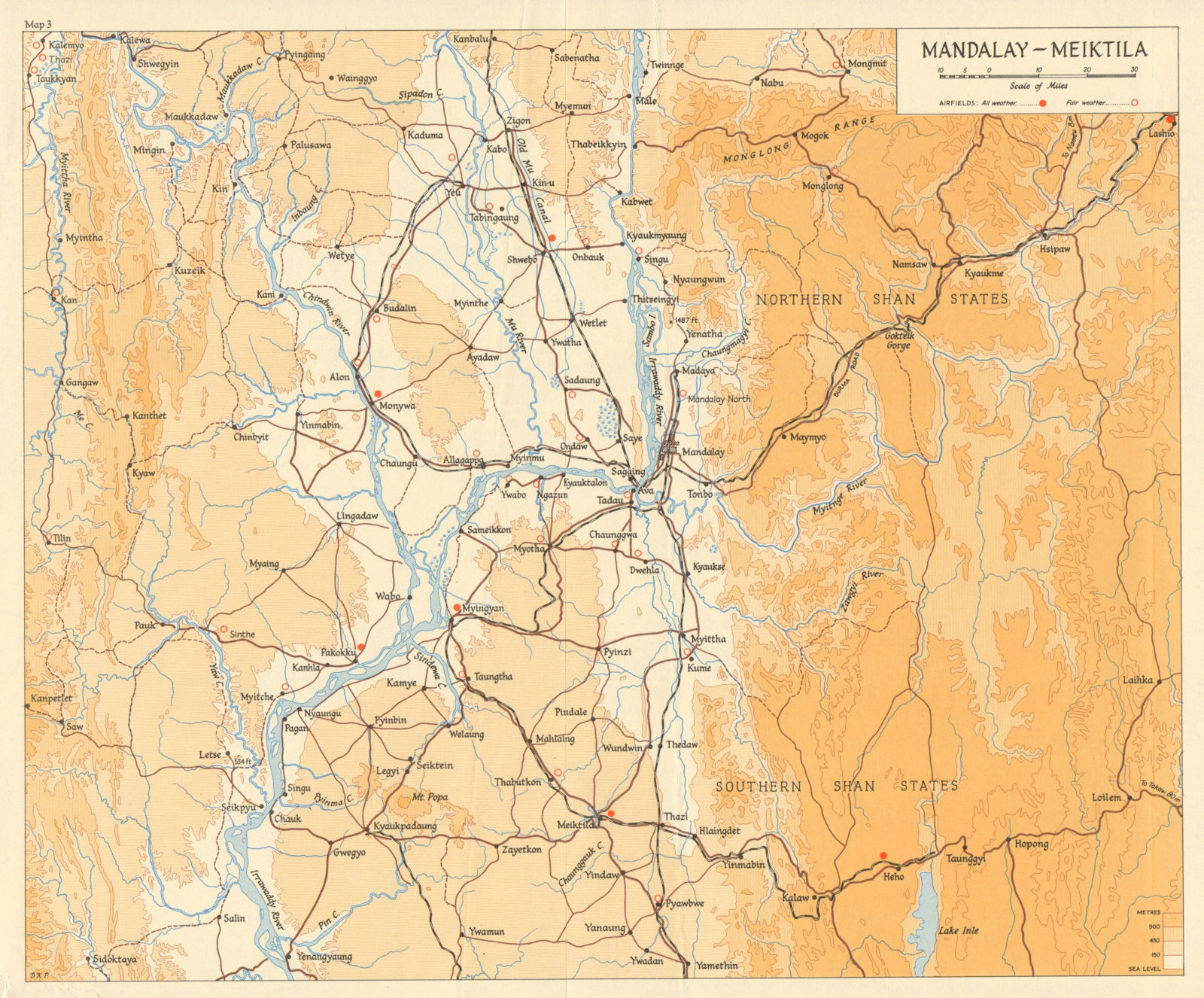 Associate Product Burma Campaign 1944. Mandalay - Meiktila. Airfields. World War 2 1965 old map