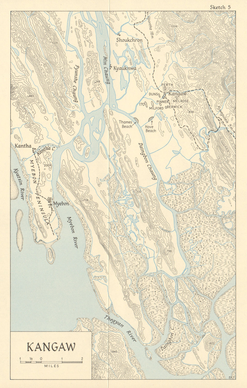 Associate Product Kangaw. Battle of Hill 170. January 1945. Burma Campaign. World War 2 1965 map