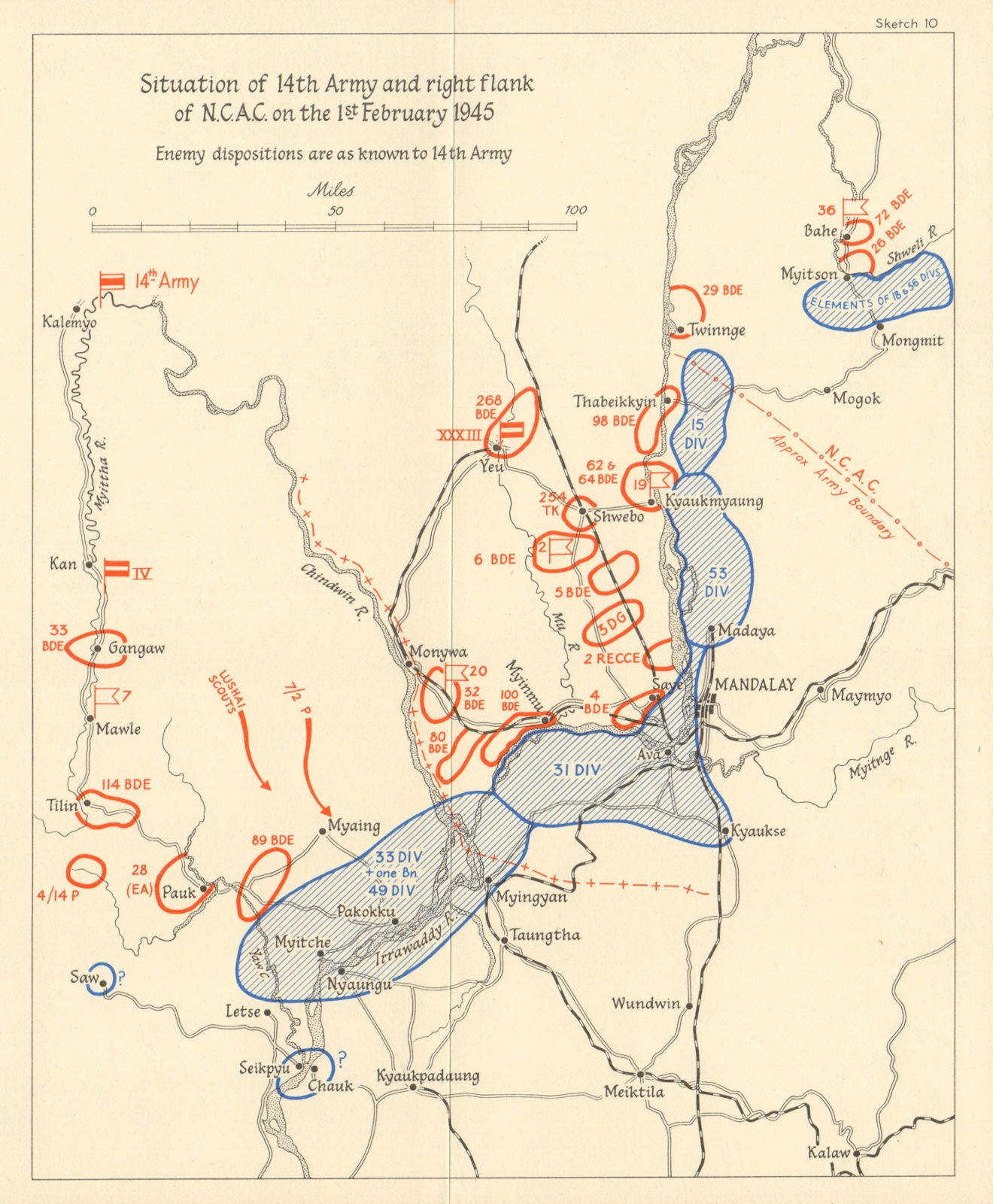 Associate Product Battle of Mandalay. Burma Campaign WW2. 14th Army & NCAC 1st Feb 1945 1965 map