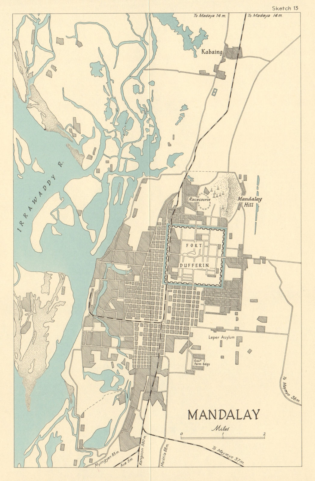 Associate Product Mandalay town city plan in 1945. Burma Campaign. World War 2 1965 old map