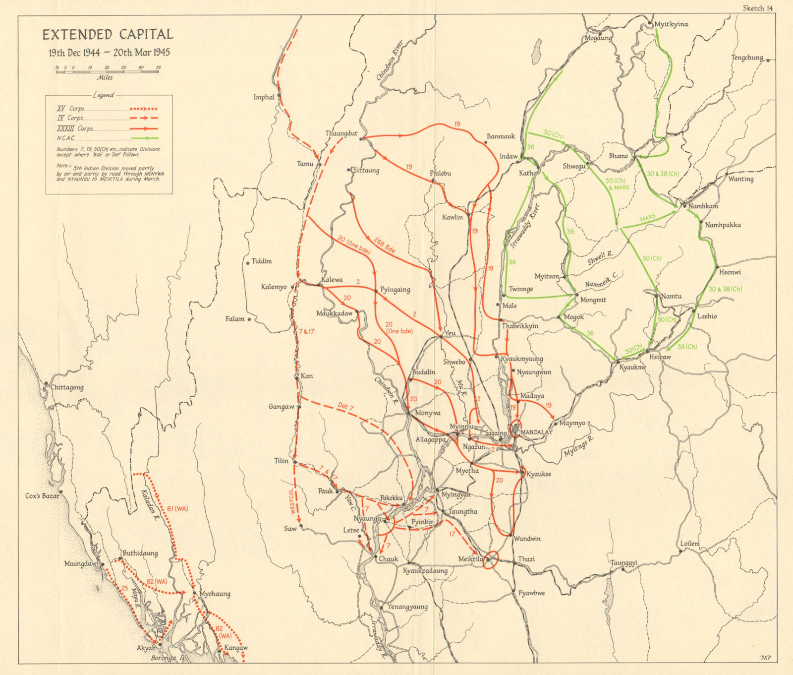 Associate Product Operation Extended Capital Dec 1944-March 1945. Burma Campaign. WW2 1965 map
