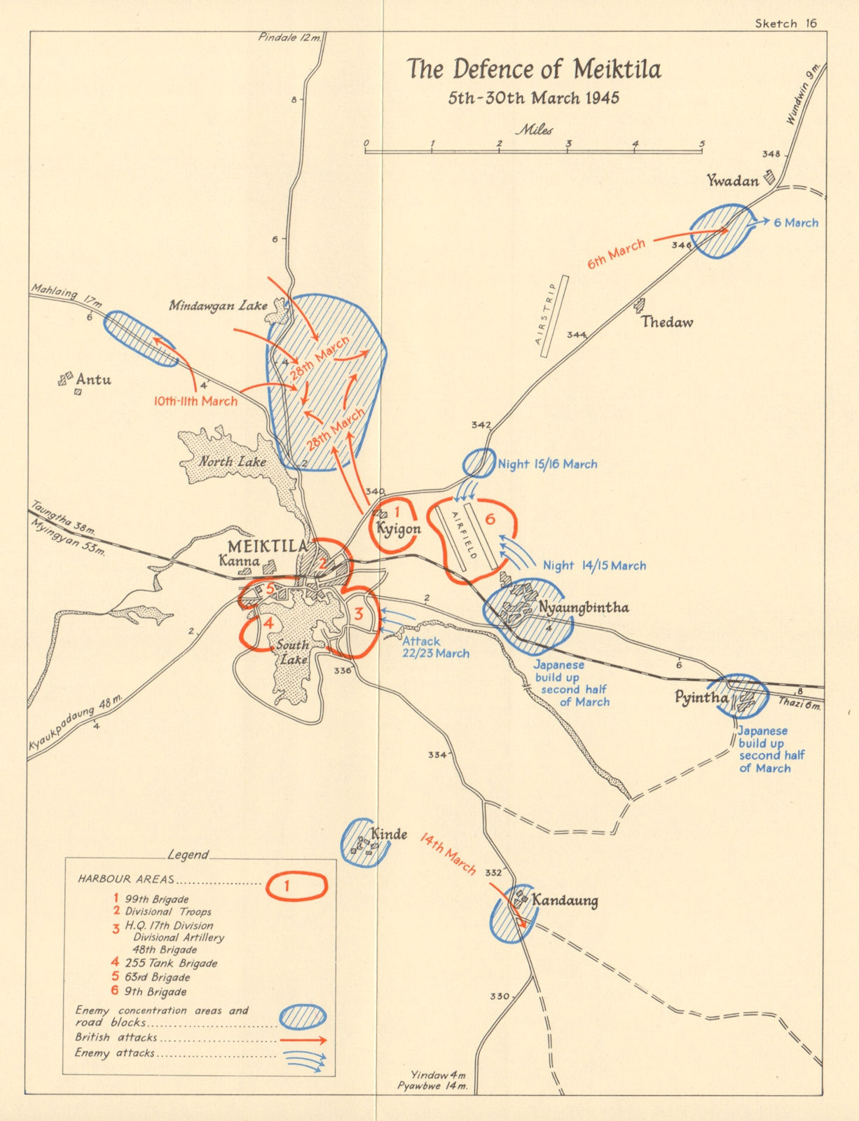 Associate Product Defence of Meiktila 5-30 March 1945. Burma Campaign. World War 2 1965 old map