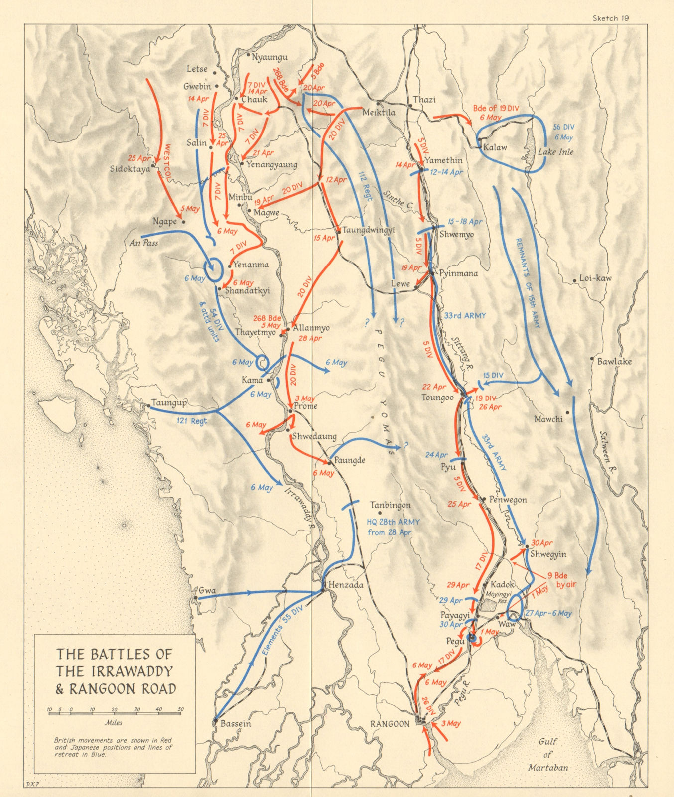 Associate Product Capture of Rangoon Apr-May 1945. Burma Campaign. Irrawaddy. WW2 1965 old map