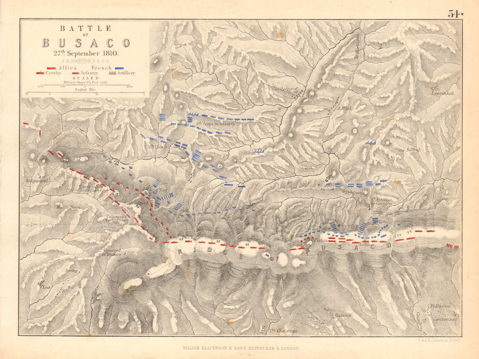 Battle of Bussaco 17 September 1810. Buçaco Portugal. Peninsula War 1850 map