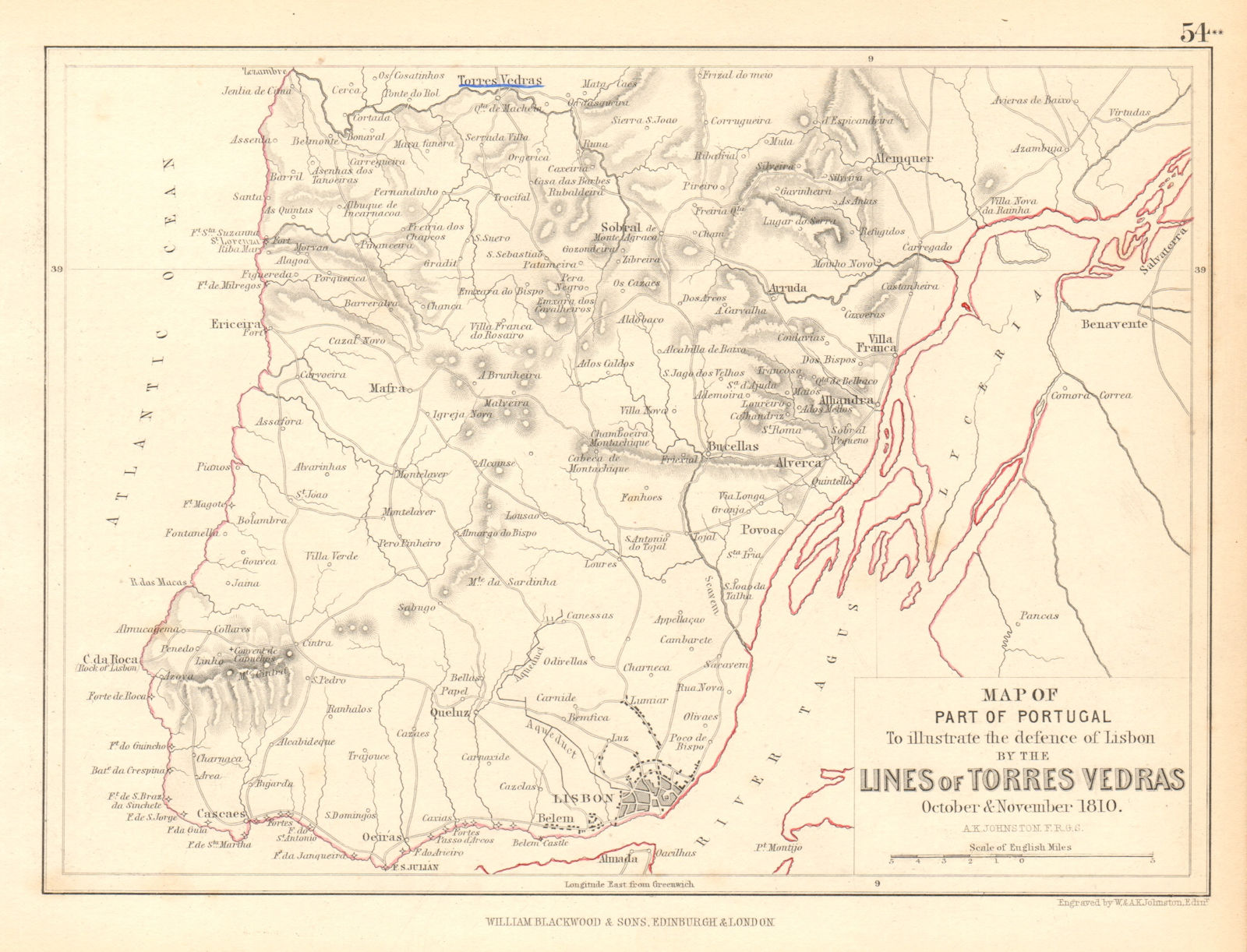 Defence of Lisbon. Lines of Torres Vedras. Oct-Nov 1810. Peninsula War 1850 map
