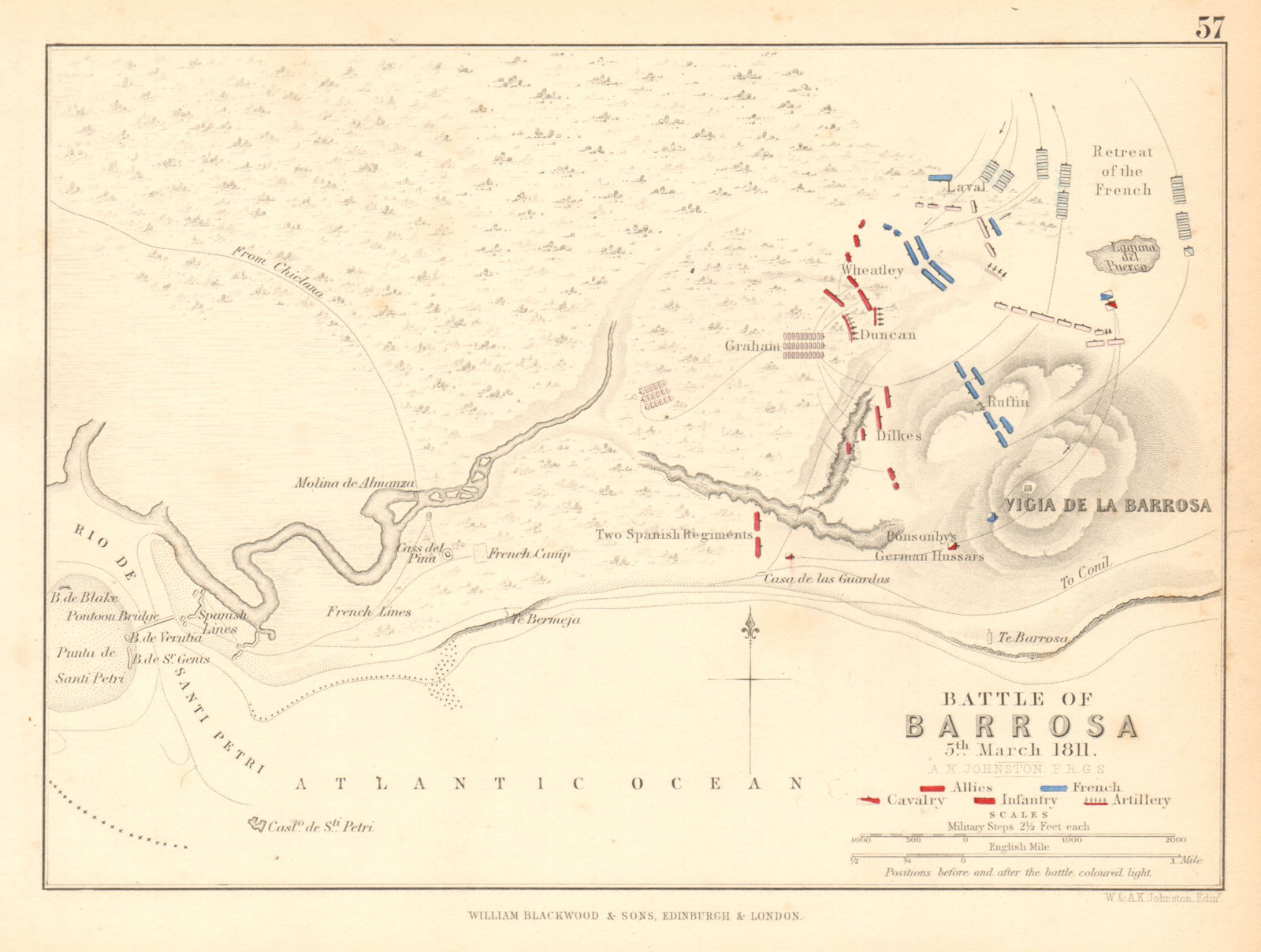 Battle of Barrosa/Chiclana/Cerro del Puerco 5 March 1811. Peninsula War 1850 map