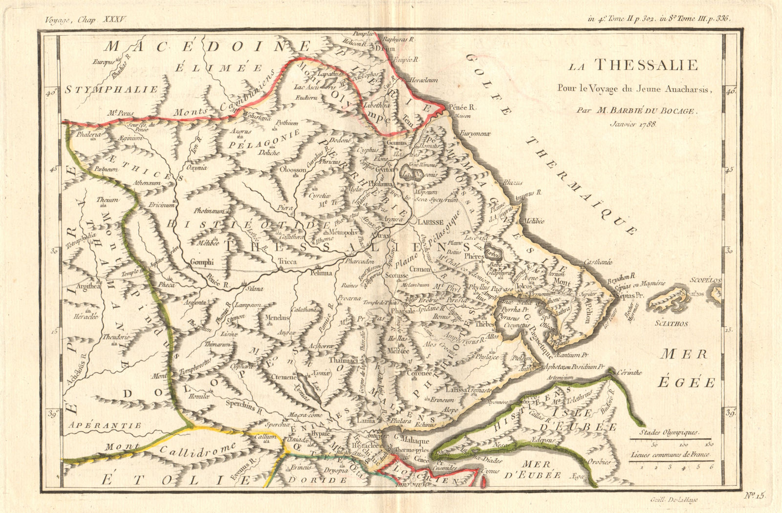 ANCIENT GREECE. Thessalie (Thessaly). Coloured. BARBIÉ DU BOCAGE 1790 old map