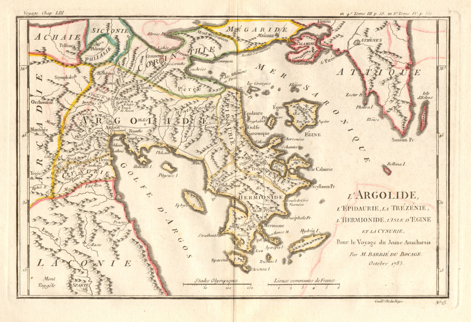 SARONIC ISLANDS Salamis Aegina Hydra Angistri Spetses Argolis. BOCAGE 1790 map