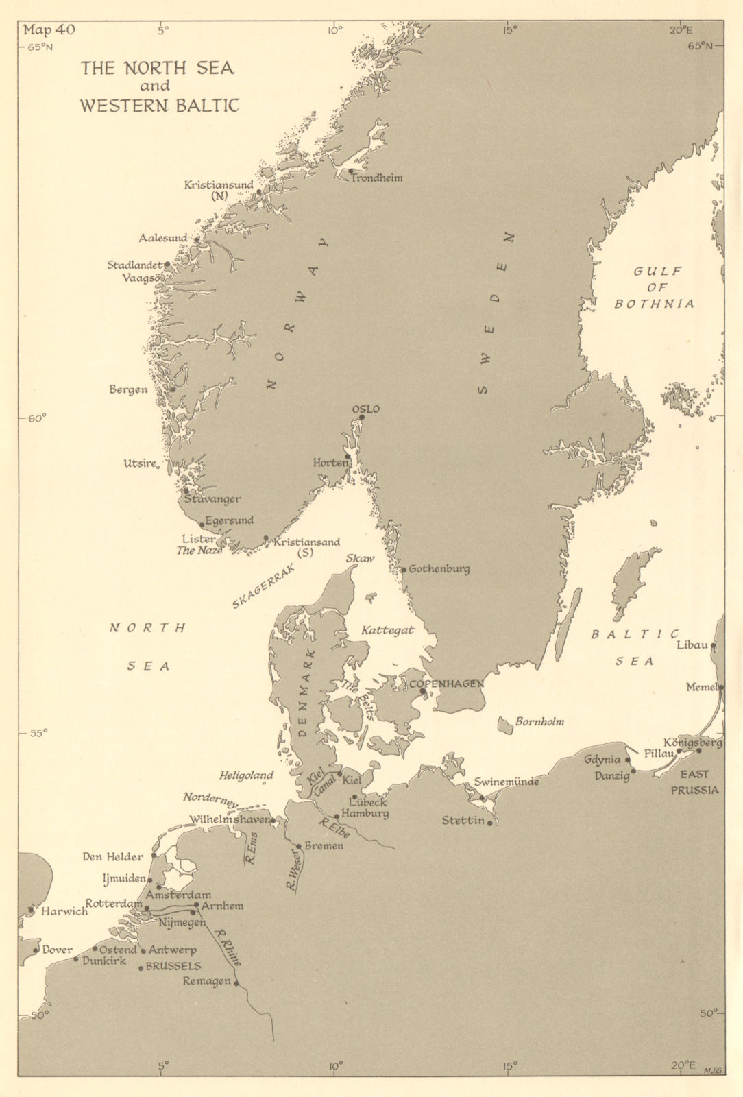 North Sea & Western Baltic 1944 naval campaigns World War 2 Scandinavia 1961 map