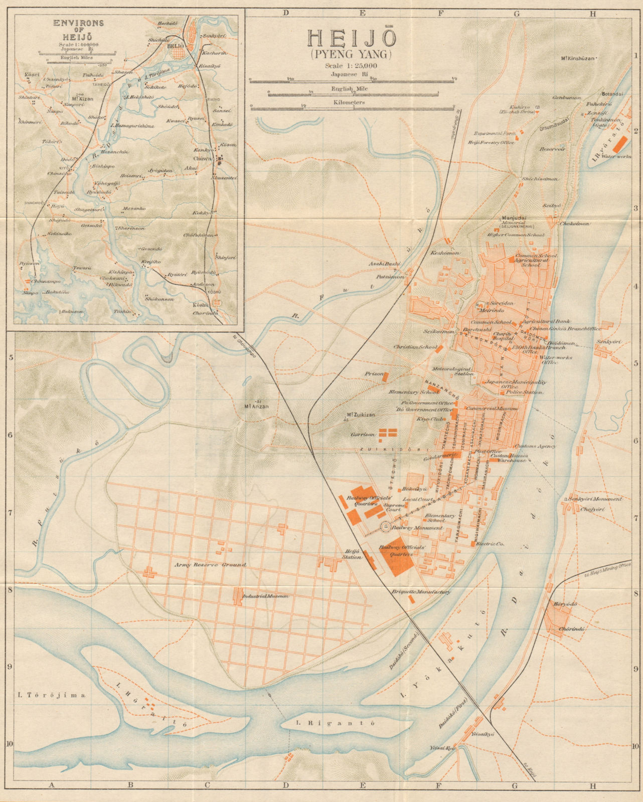 'Heijo (Pyeng Yang)'. Pyongyang antique town city plan. North Korea 1913 map