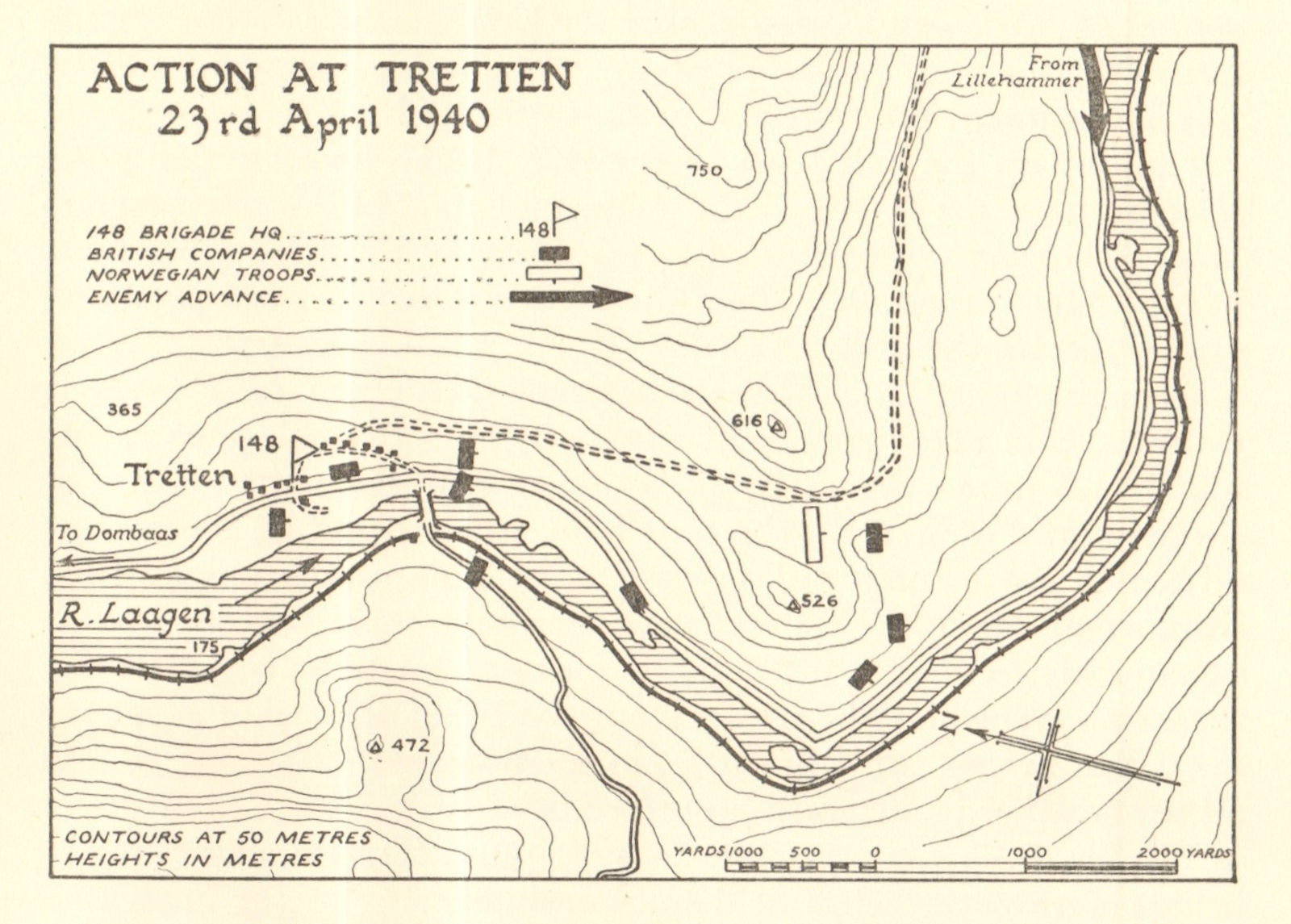Associate Product World War 2 Norway Campaign Tretten 23 April 1940 German Invasion SMALL 1952 map