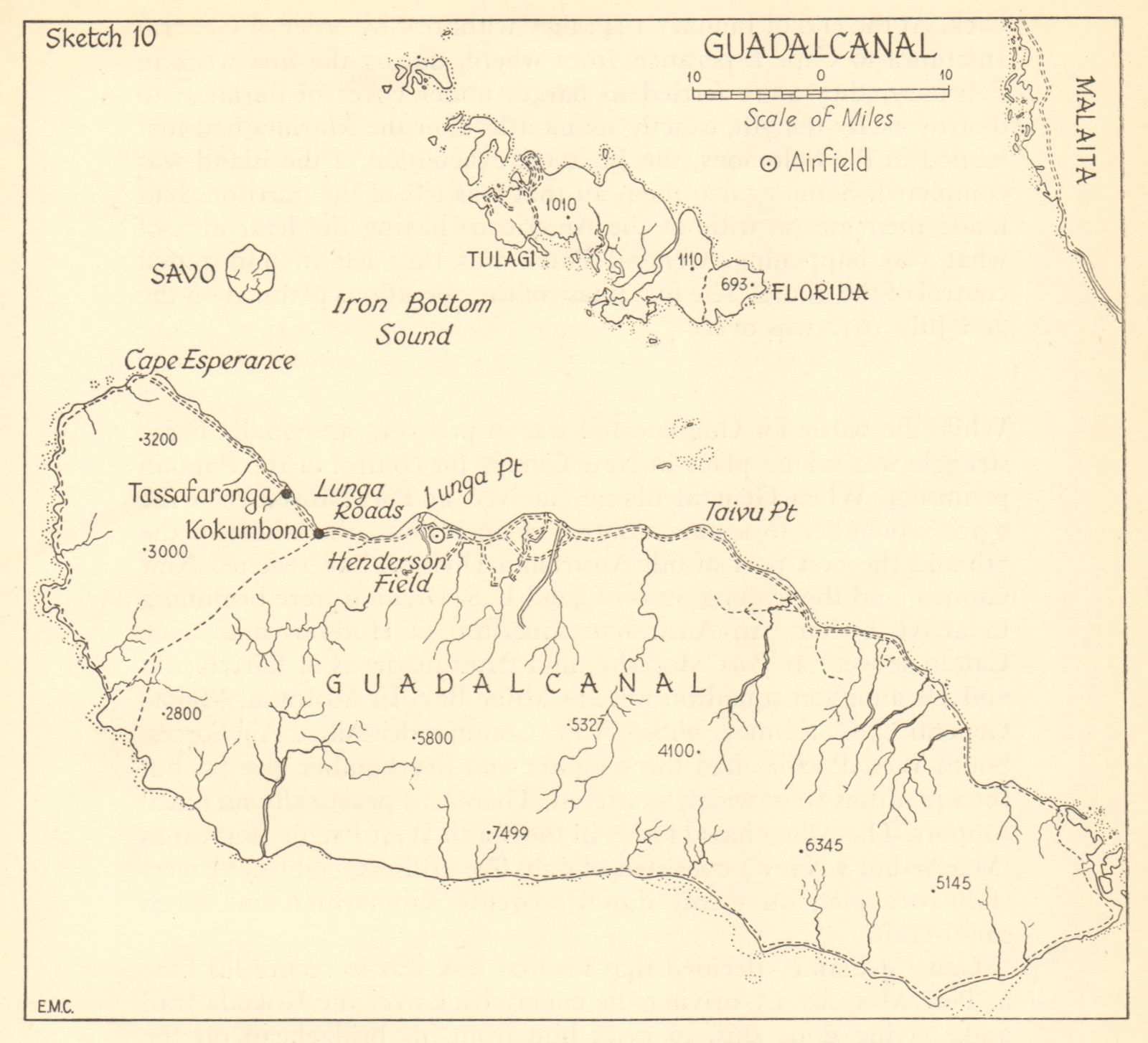 Guadalcanal Campaign 1942/3. World War 2. Pacific. Solomon Islands 1961 map