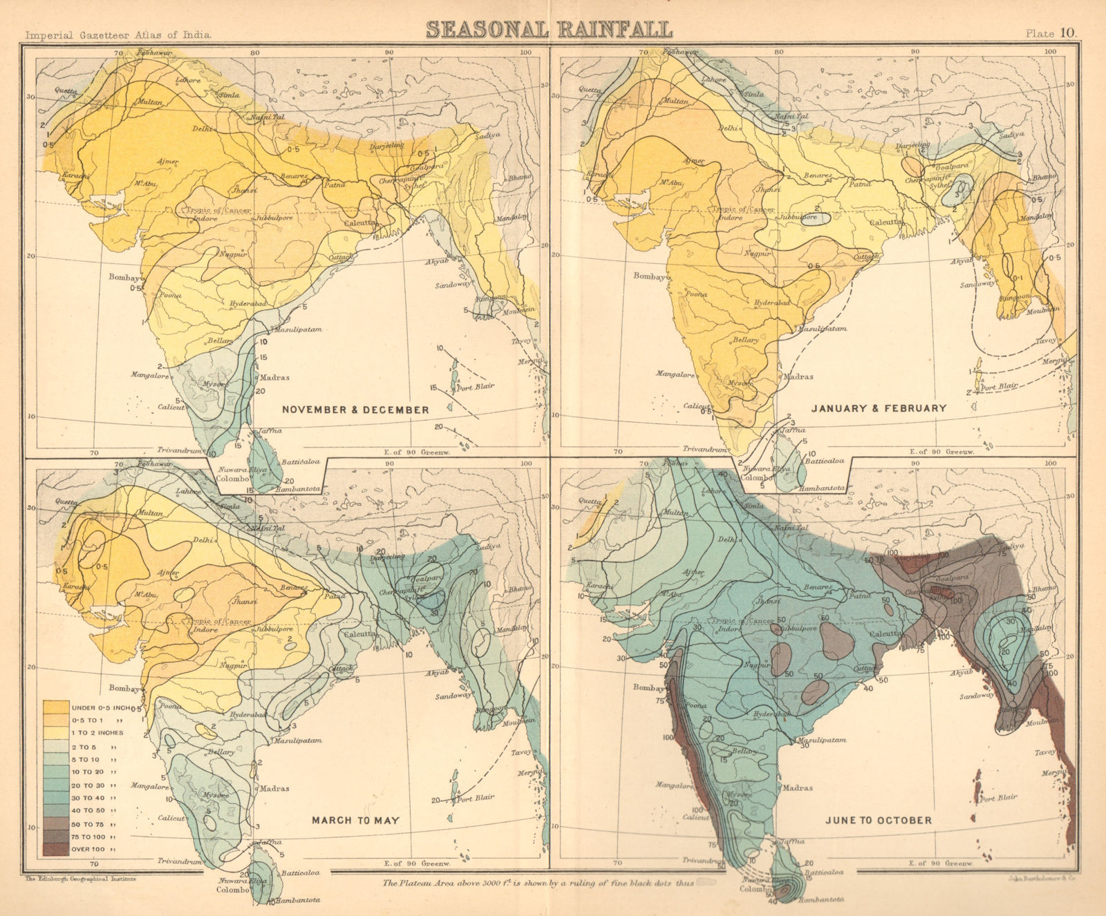 Associate Product SOUTH ASIA. British India & Burma. Seasonal Rainfall 1909 old antique map
