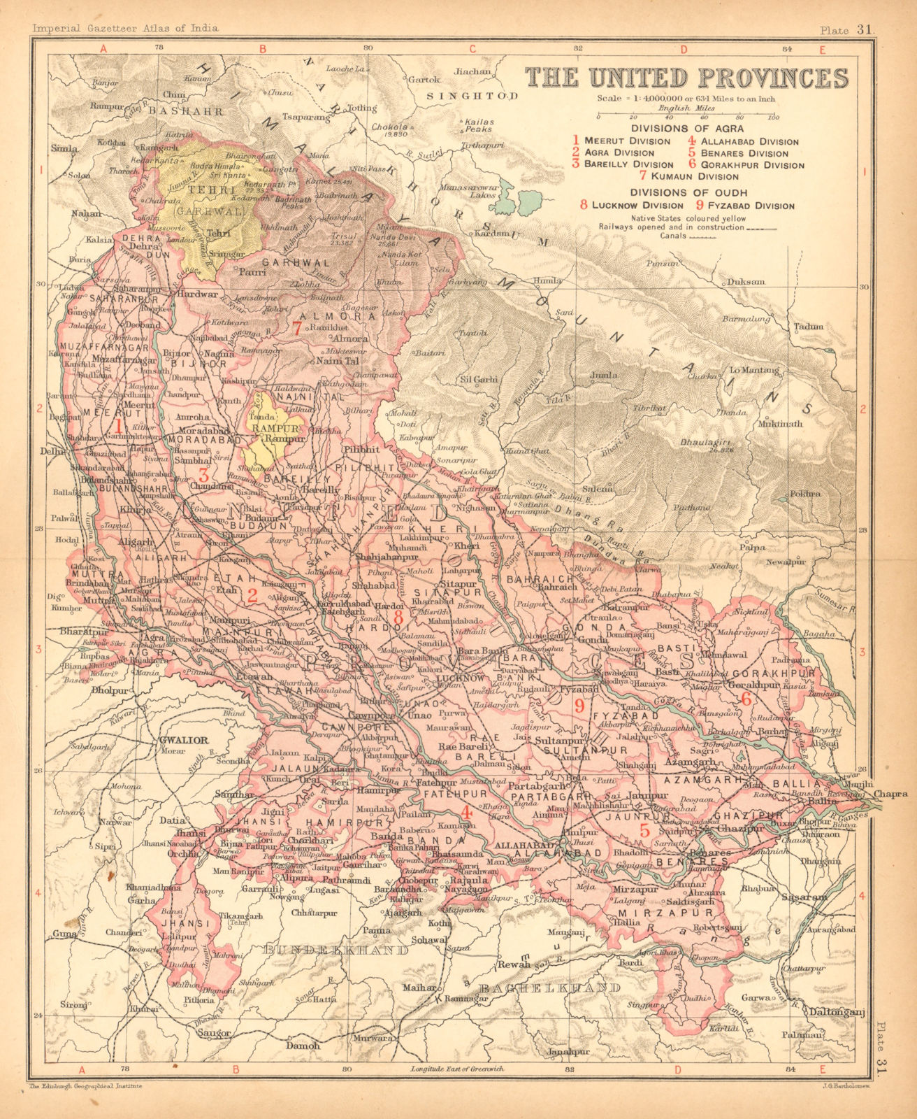 'The United Provinces'. British India. Uttar Pradesh & Uttarakhand 1909 map