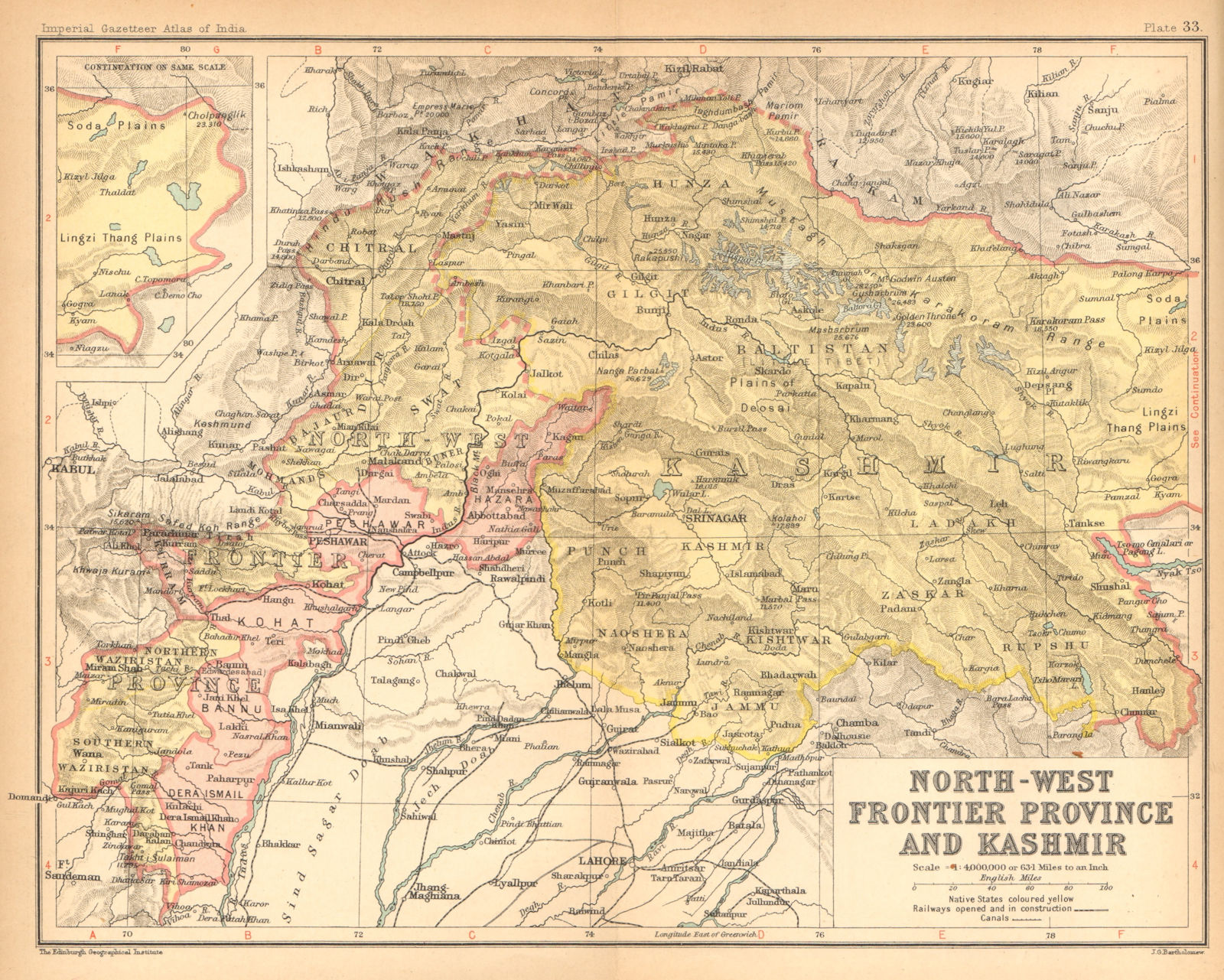'North-West Frontier Province & Kashmir'. British India/Pakistan 1909 old map