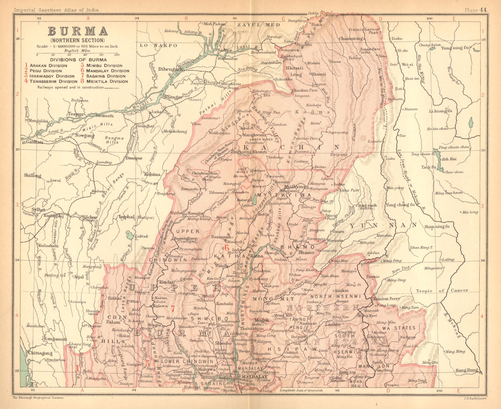 British Burma North. Railways. Myanmar. Mandalay 1909 old antique map chart
