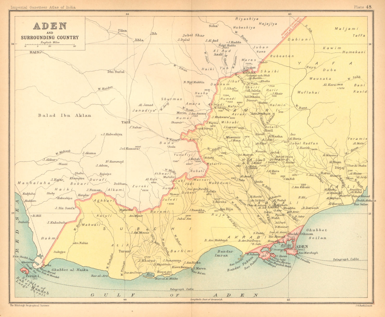 British Aden. Southern Yemen. Lahij Abyan 1909 old antique map plan chart