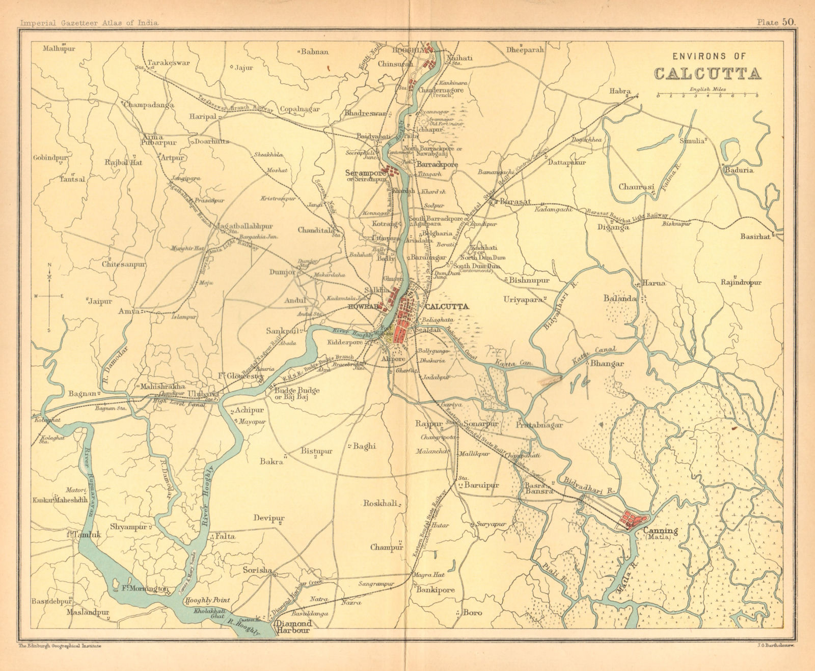 Calcutta/Kolkata environs Hooghly Canning Diamond Harbour British India 1909 map