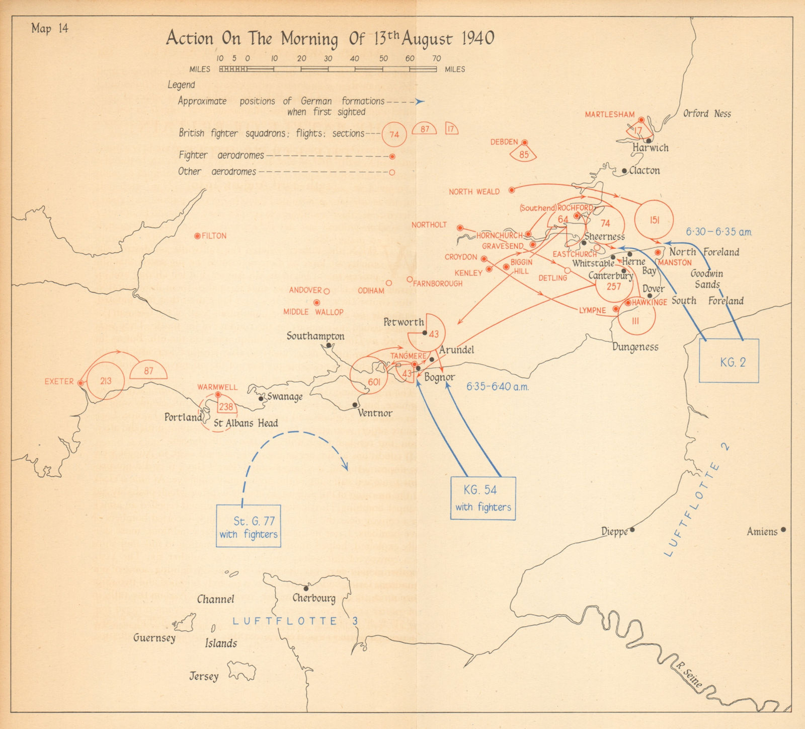 Adlertag Eagle Day am 13th August 1940. Battle of Britain. World War 2 1957 map