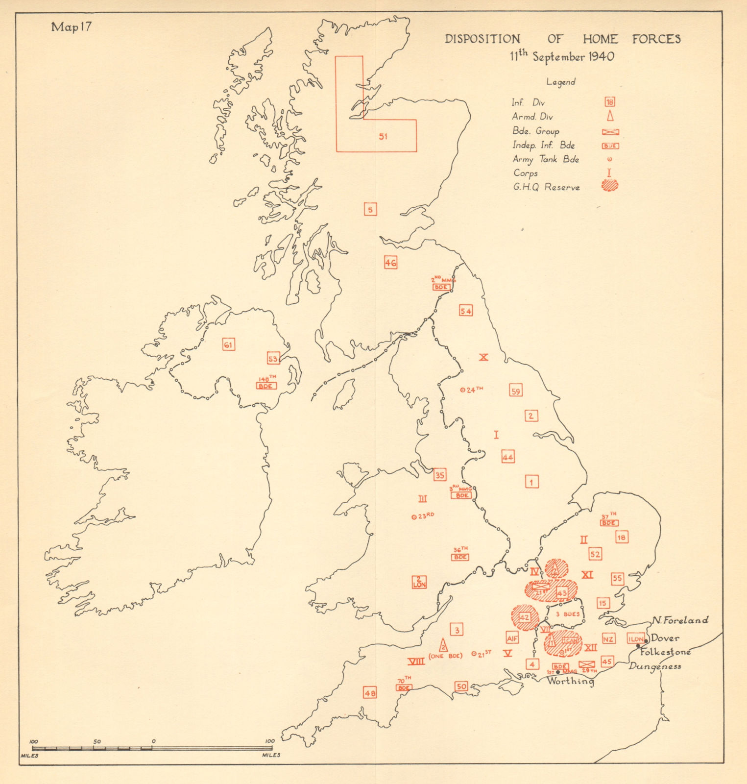 Associate Product UK Home Forces disposition 11 September 1940. Defence. Sealion WW2 1957 map
