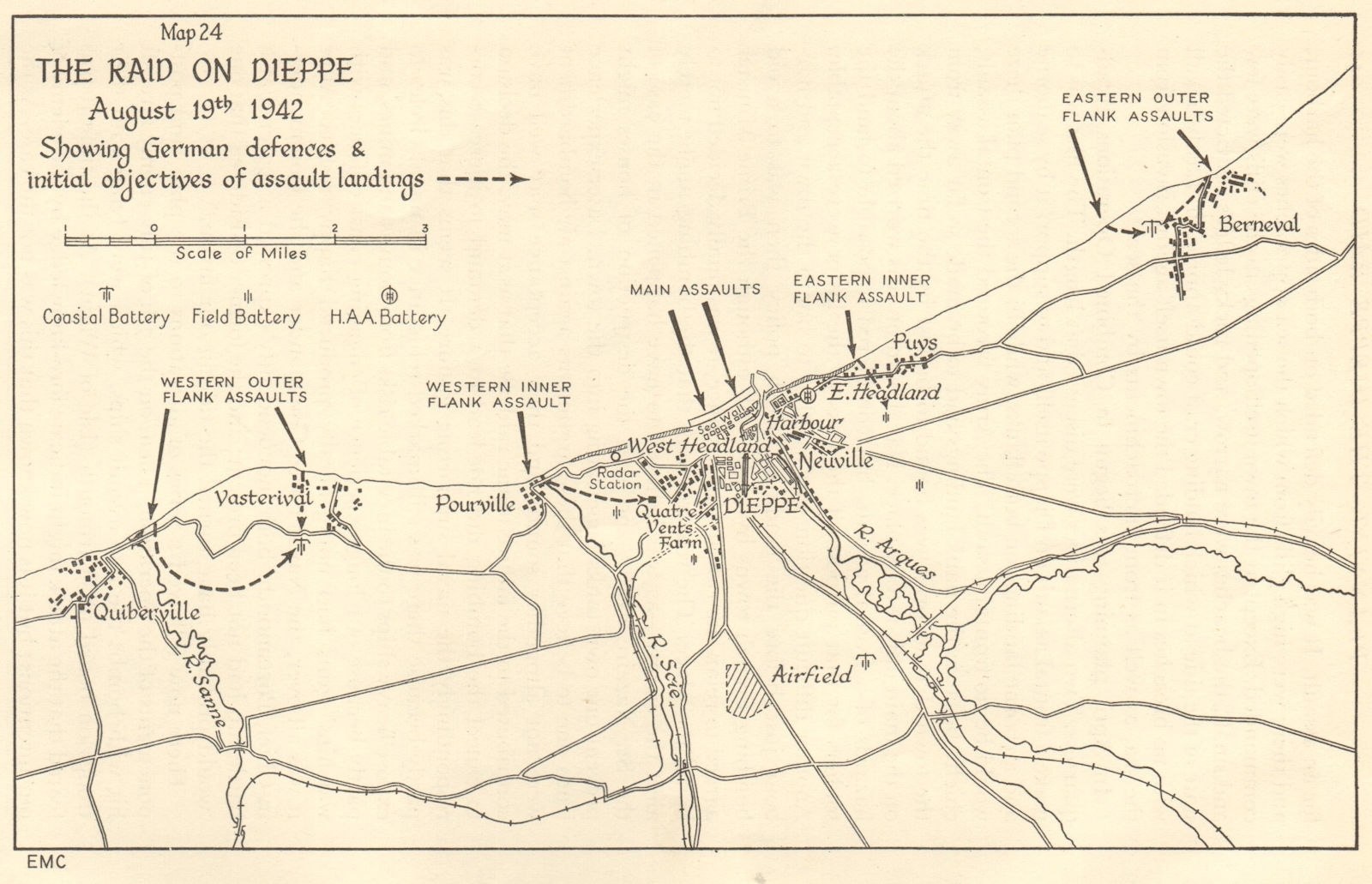 Associate Product World War 2. The Raid on Dieppe - August 19th 1942. Seine Maritime 1956 map