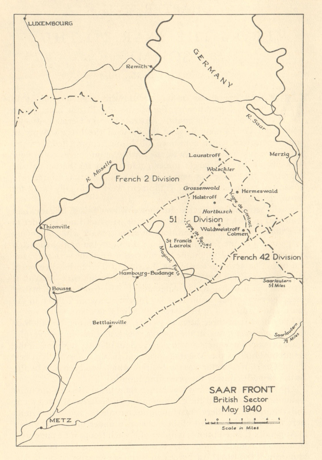 Fall of France. Saar Front - British sector - May 1940. World War 2 1953 map