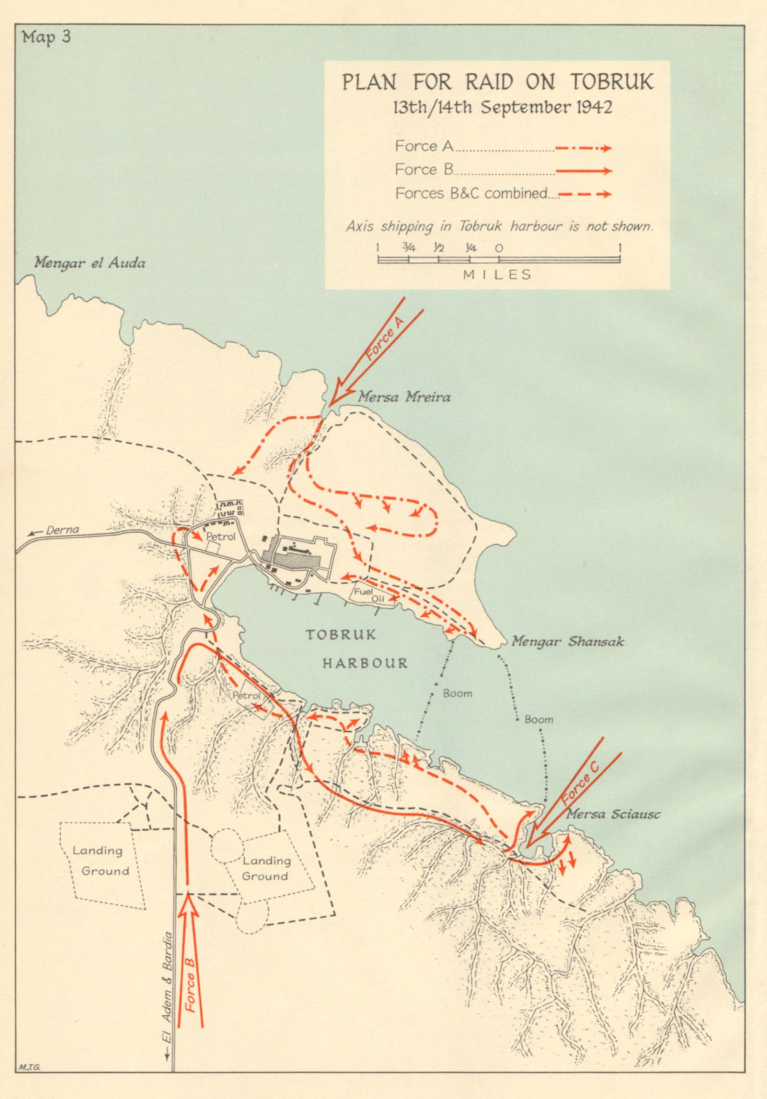 Raid on Tobruk 13-14 September 1942. World War 2. Libya North Africa 1966 map