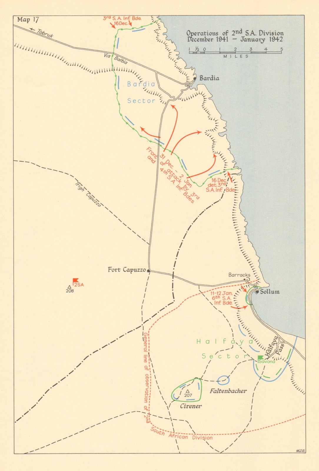 Associate Product 2nd South Africa Division Dec 1941-Jan 1942. Bardia Sallum Egypt. WW2 1960 map