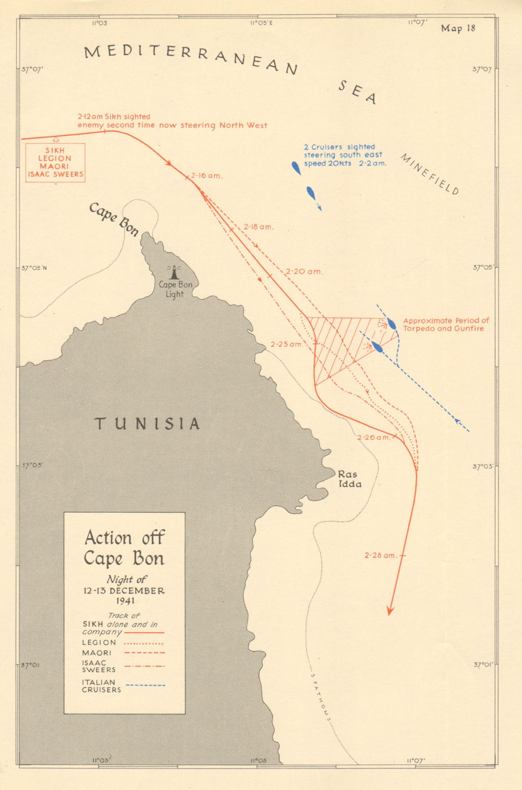 Associate Product Battle of Cape Bon 12-13 December 1941. World War 2. Tunisia 1960 old map