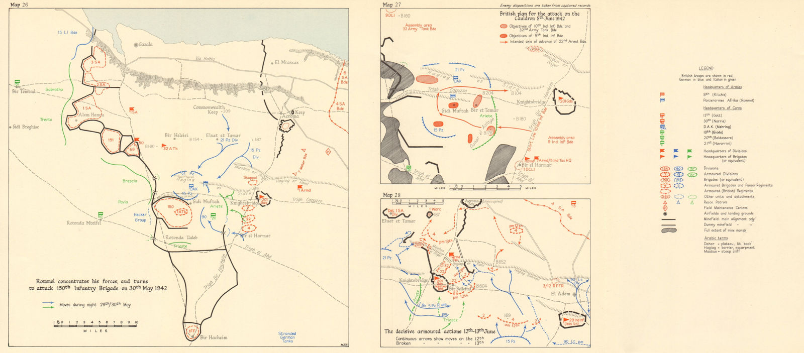 Associate Product Battle of Gazala. May-June 1942. Cauldron Rommel Libya Desert War. WW2 1960 map