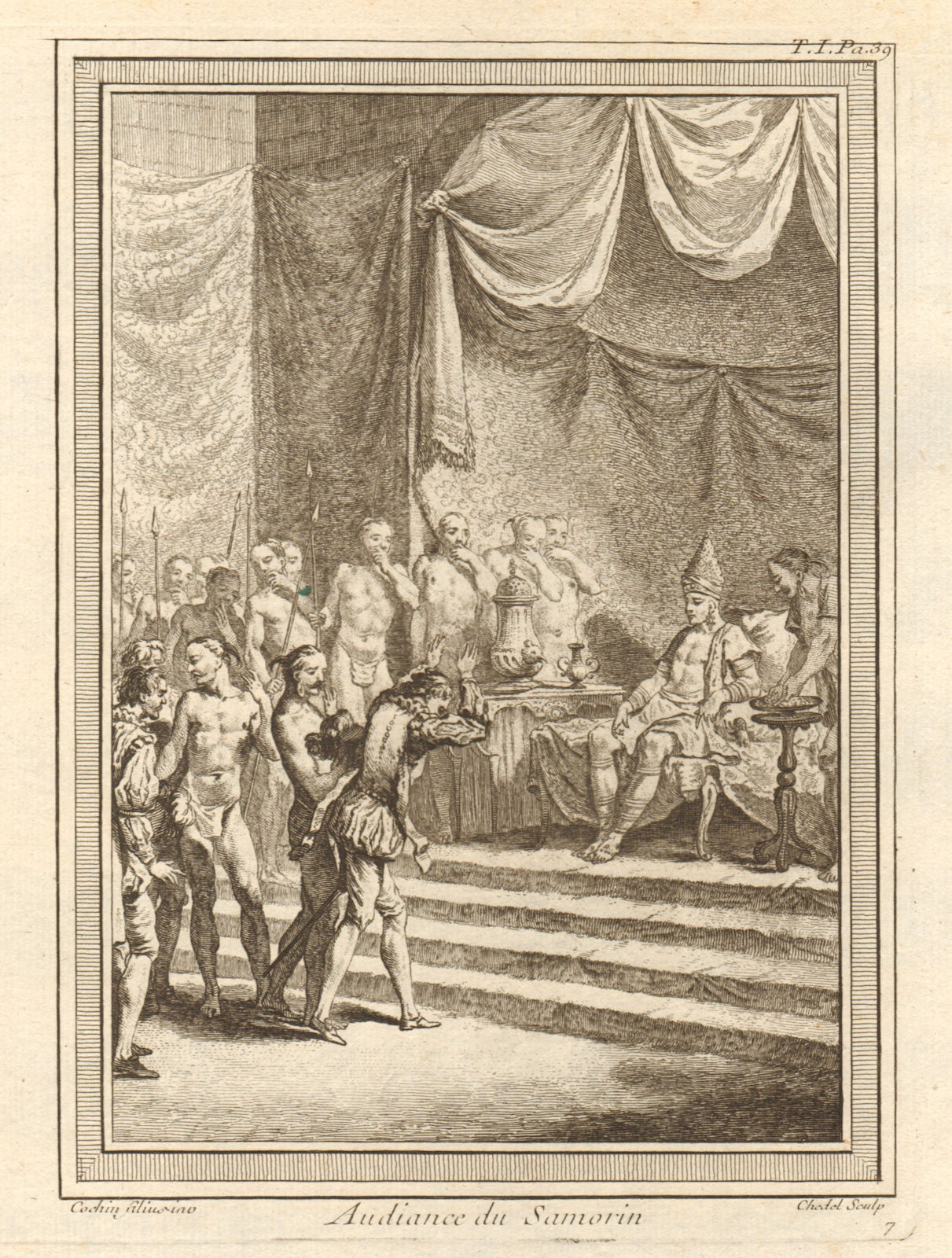 Vasco de Gama meeting Samoothiri Maharaja of Kozhikode. Zamorin of Calicut 1746
