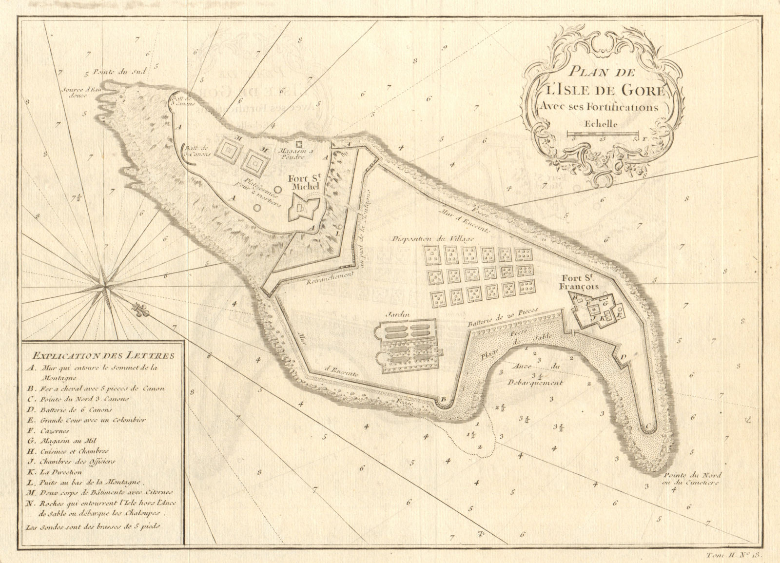 'Plan de l’lsle de Goré…' Île de Goree Dakar Senegal Slave trade BELLIN 1746 map