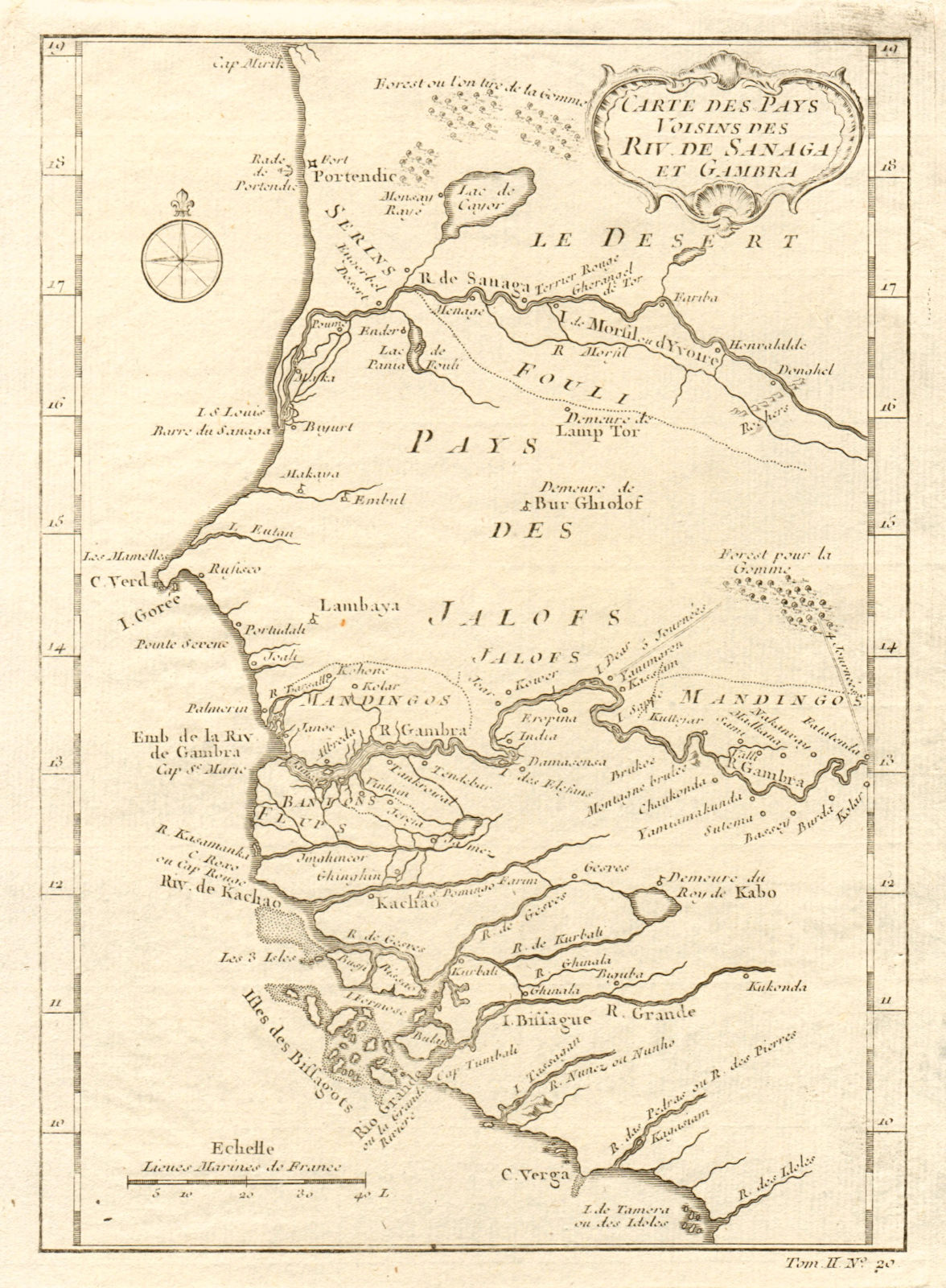 'Rivières de Sanaga & Gambra'. Senegal Gambia rivers. Guinea. BELLIN 1746 map