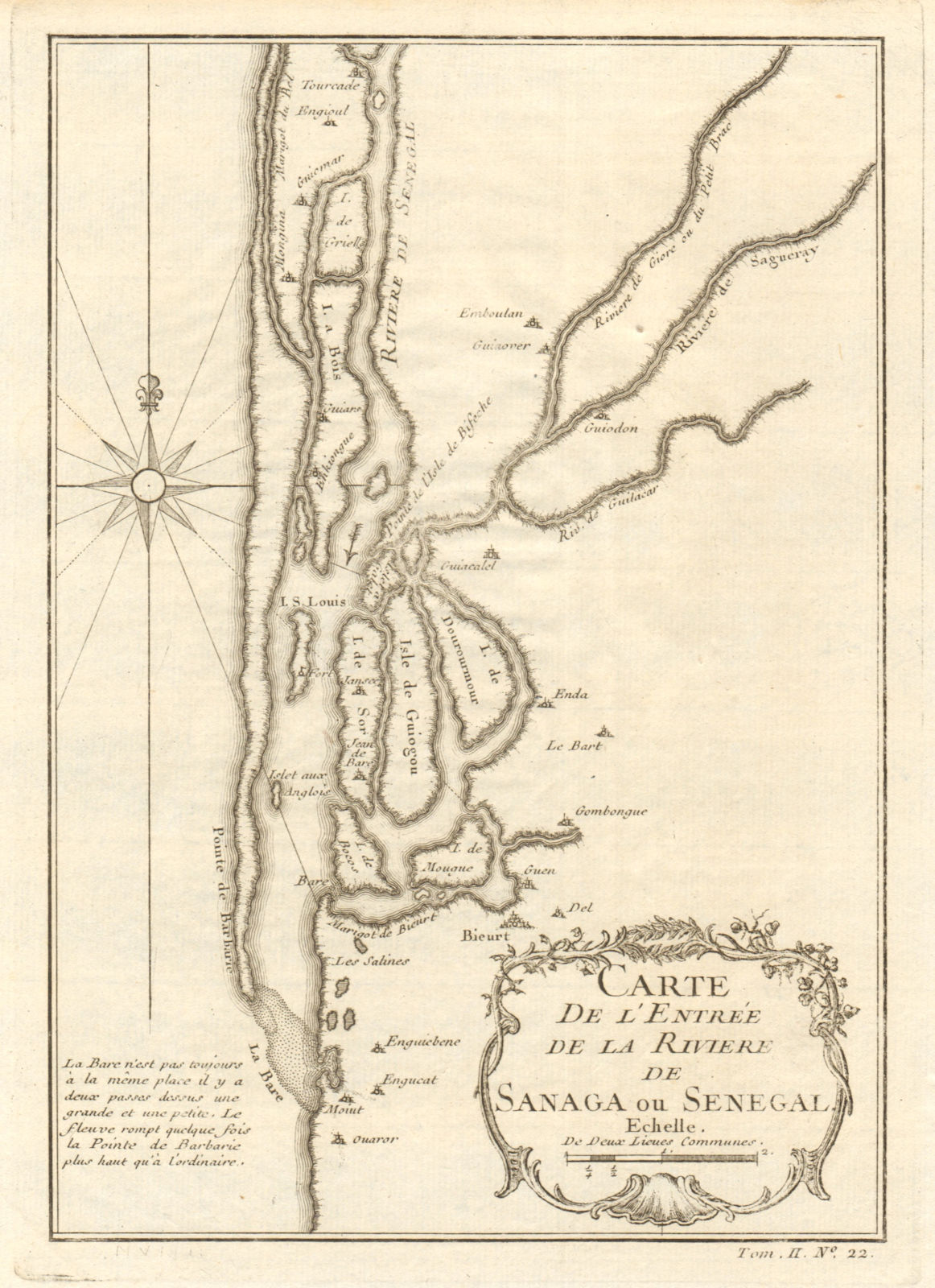 'Carte de I'Entrée de la Rivière de Sanaga ou Senegal'. St Louis BELLIN 1746 map