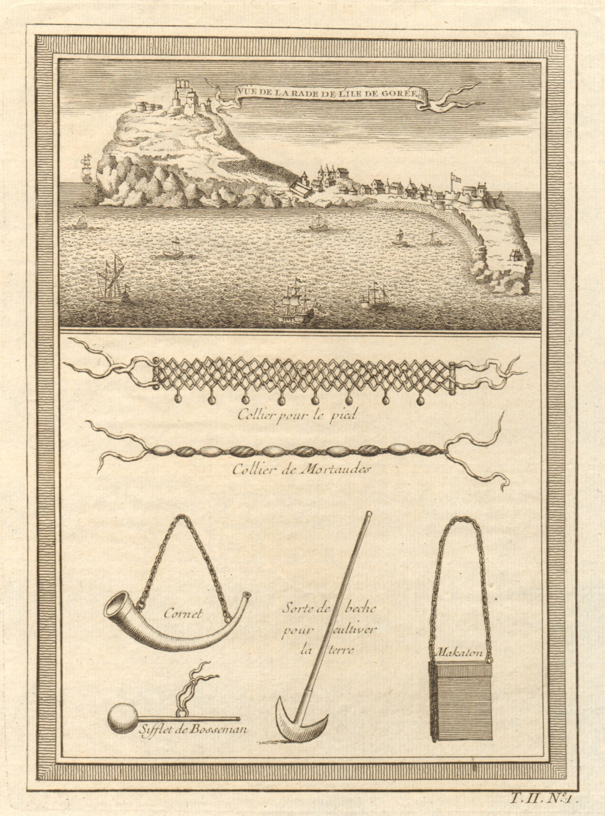 'La Rade de l’lle de Gorée'. Goree, Dakar, Senegal. Slave trade. Necklaces 1746
