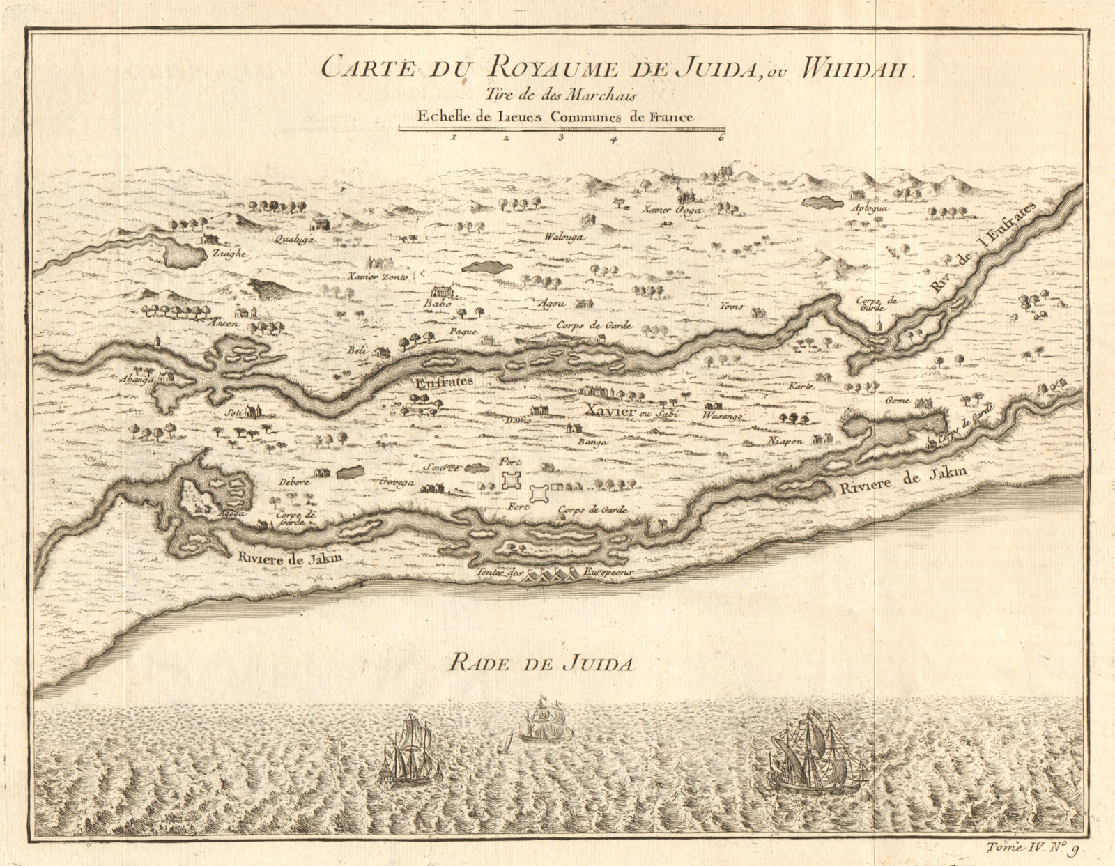 'Carte du Royaume de Juida ou Whidah'. Ouidah / Whydah, Benin. BELLIN 1747 map