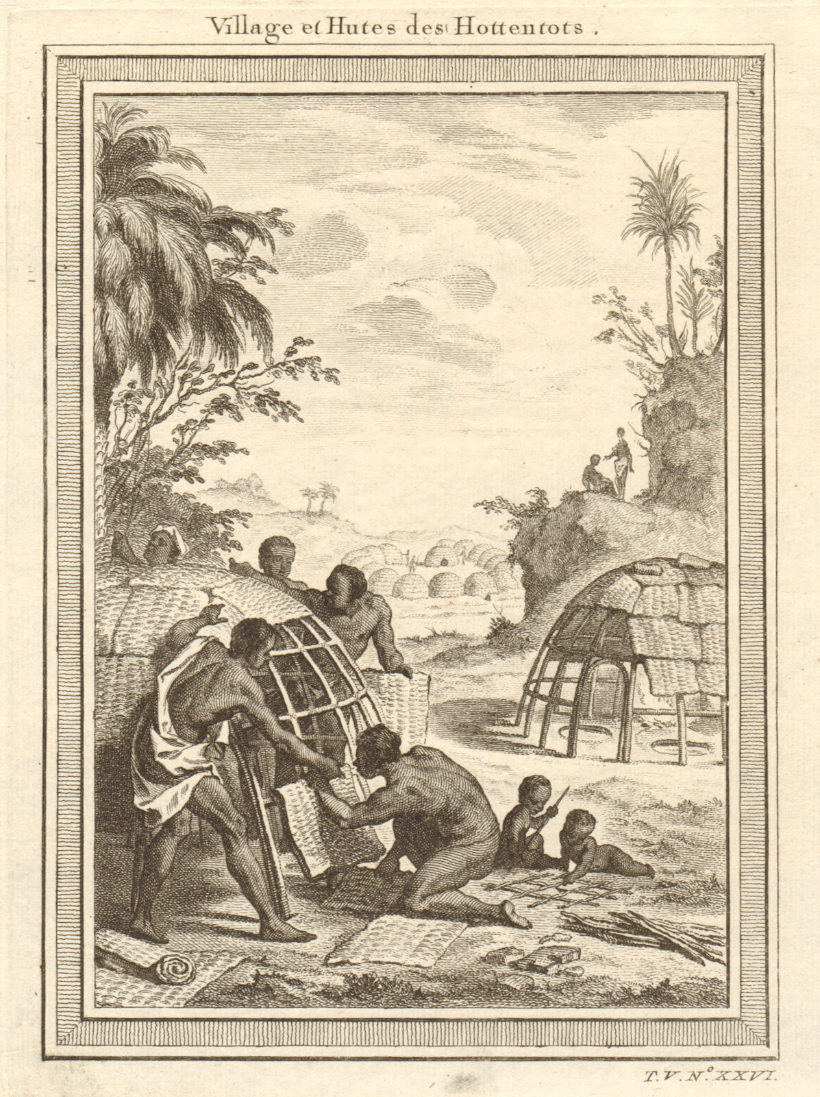 'Village & Hutes des Hottentots'. Southern Africa. Khoikhoi kraal village 1748