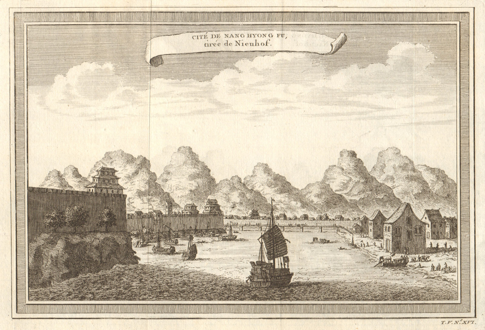 Associate Product 'Cité de Nang Hyong Fu'. View of the city of Nanxiong, China, from Nieuhof 1748