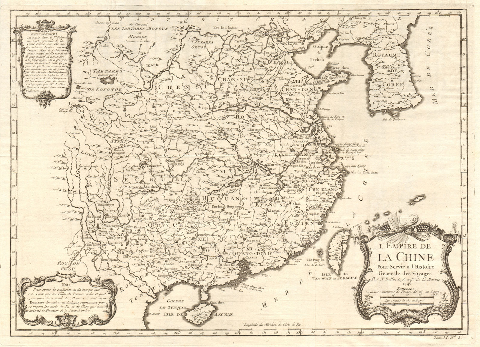 'L'Empire de la Chine'. China & Korea. BELLIN 1748 old antique map plan chart