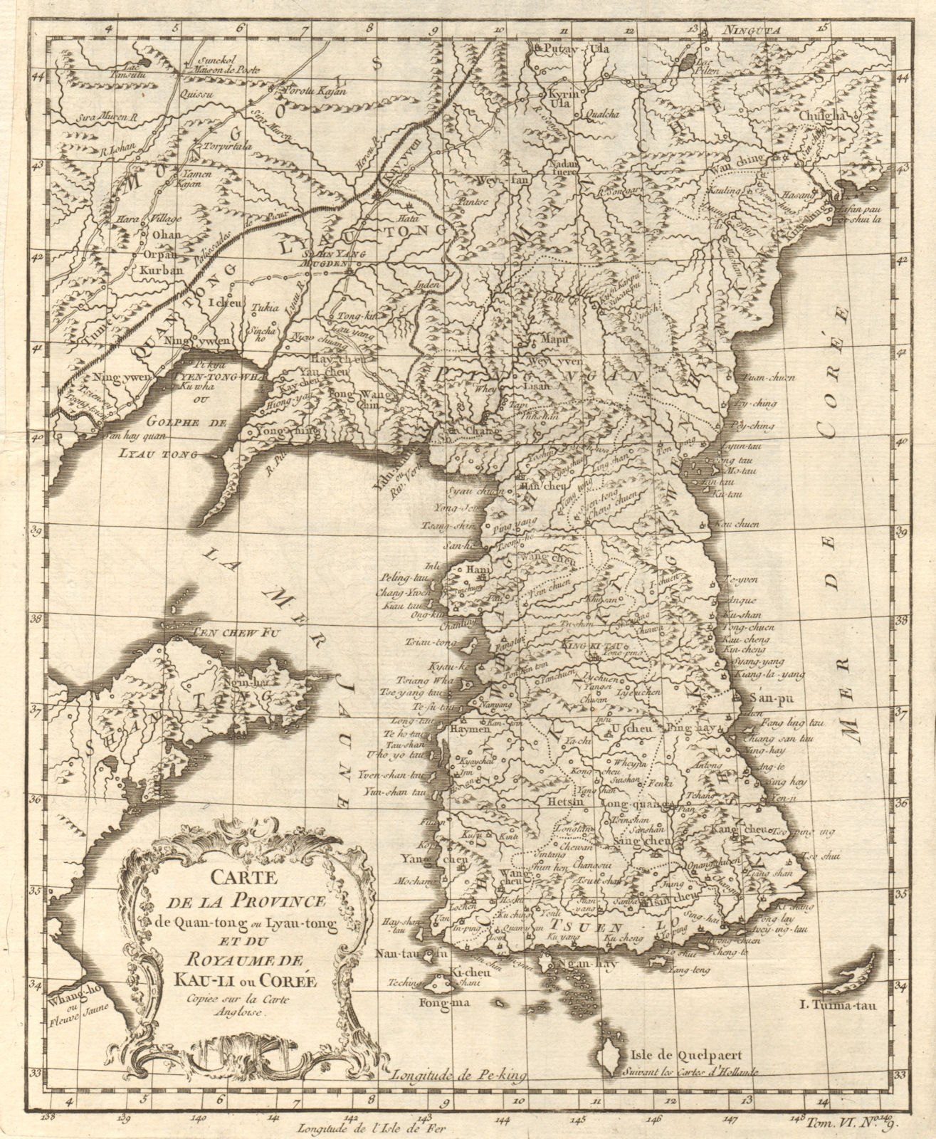 Associate Product 'Province de Quan-tong… & Royaume de Kauli ou Corée'. Korea. BELLIN 1748 map