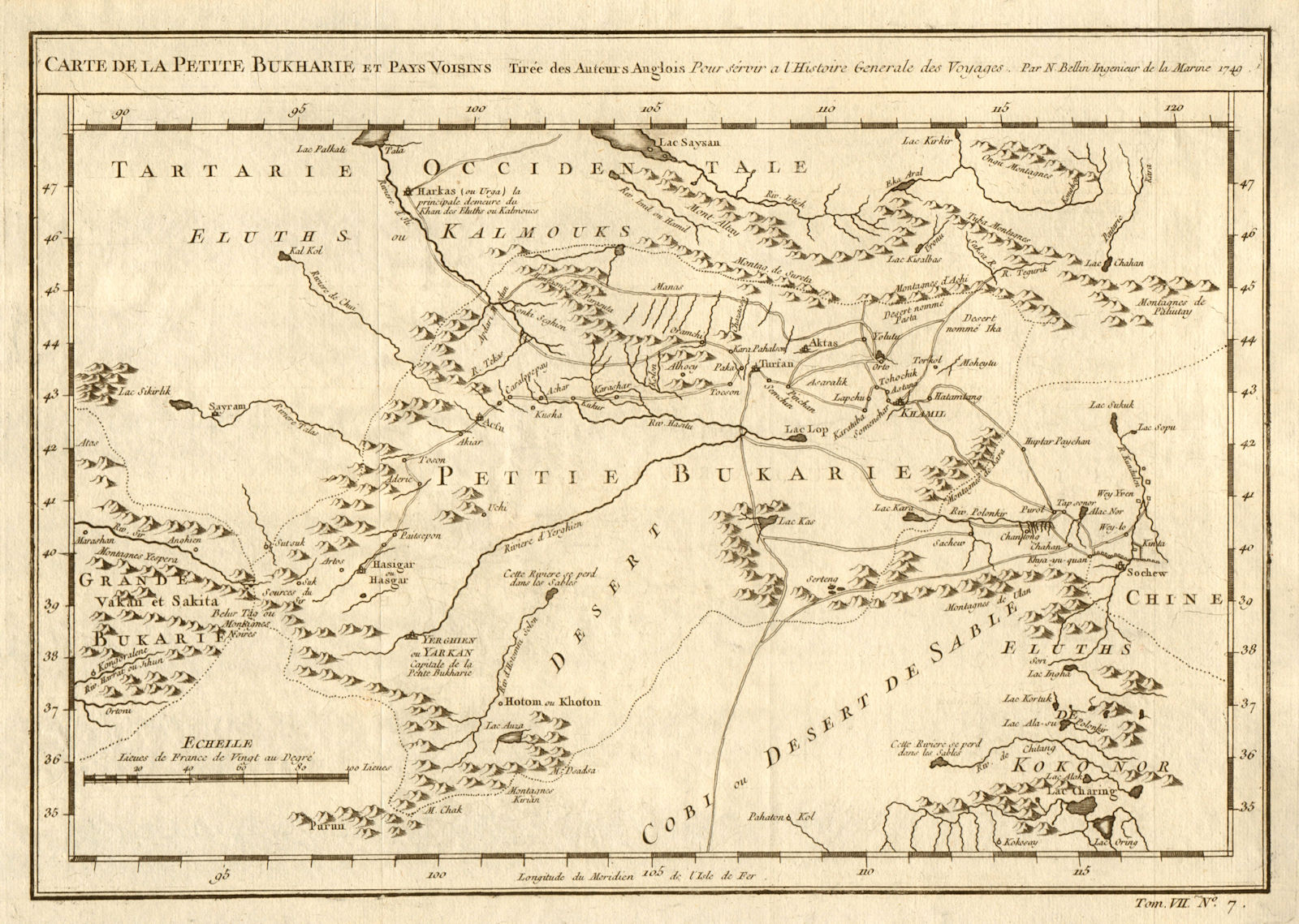 'Petite Bukharie'. Central Asia Little Bukhara NW China Xinjiang BELLIN 1749 map